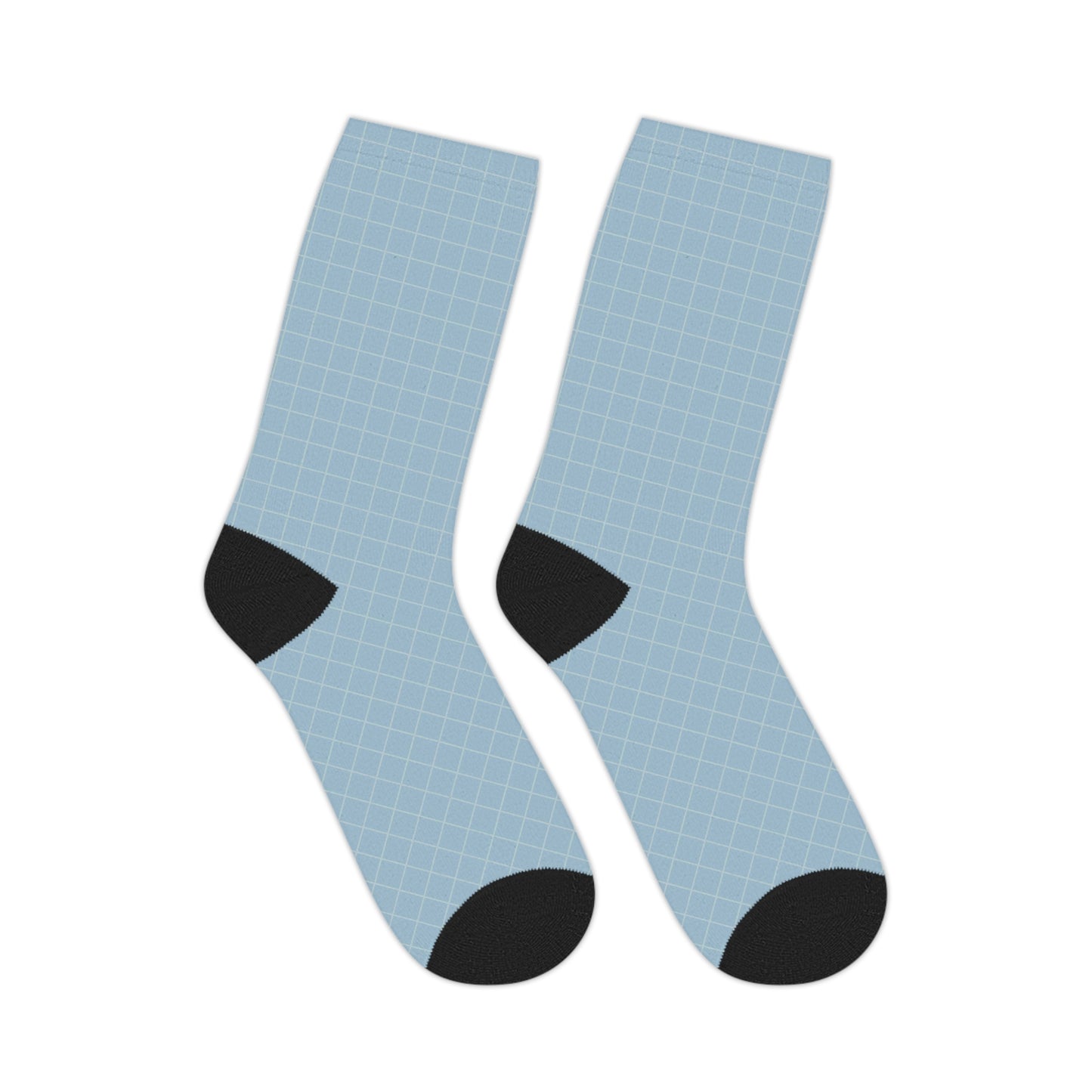 Mid-length Light Blue Socks with Black Grid Pattern