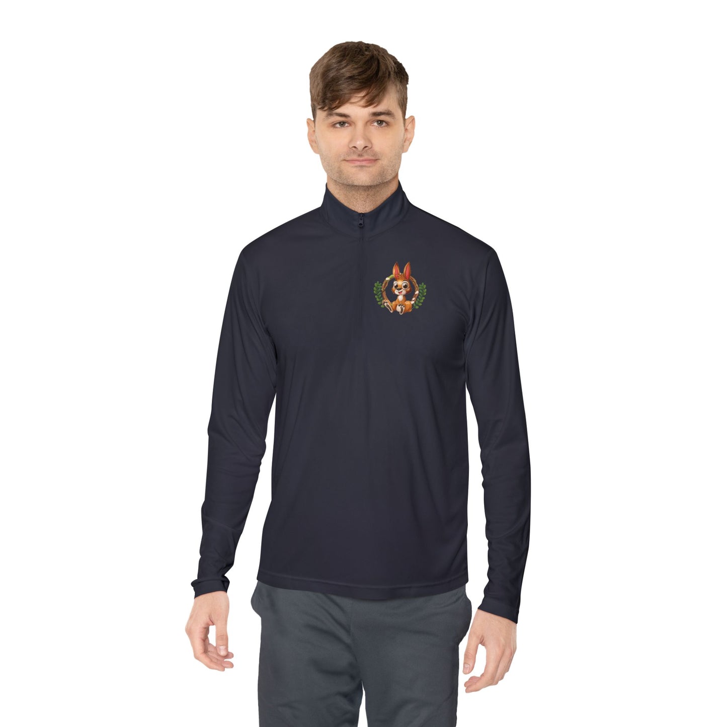 Classic Black Unisex Quarter-Zip Pullover with Crest Detail