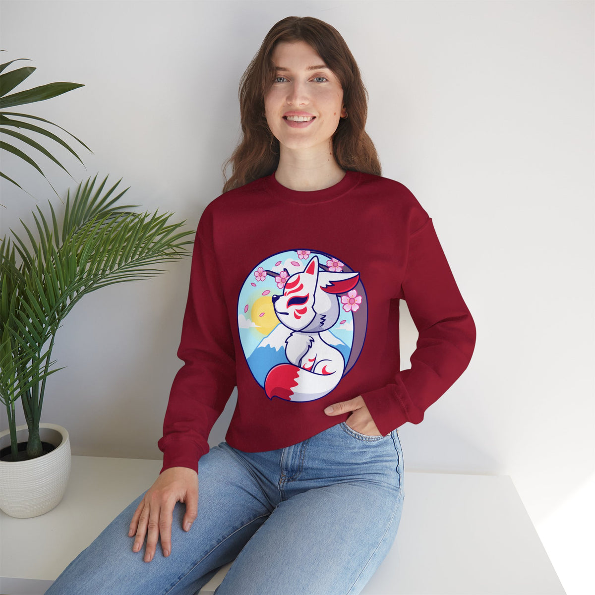 Kitsune Fox Mask Graphic Unisex Crewneck Sweatshirt