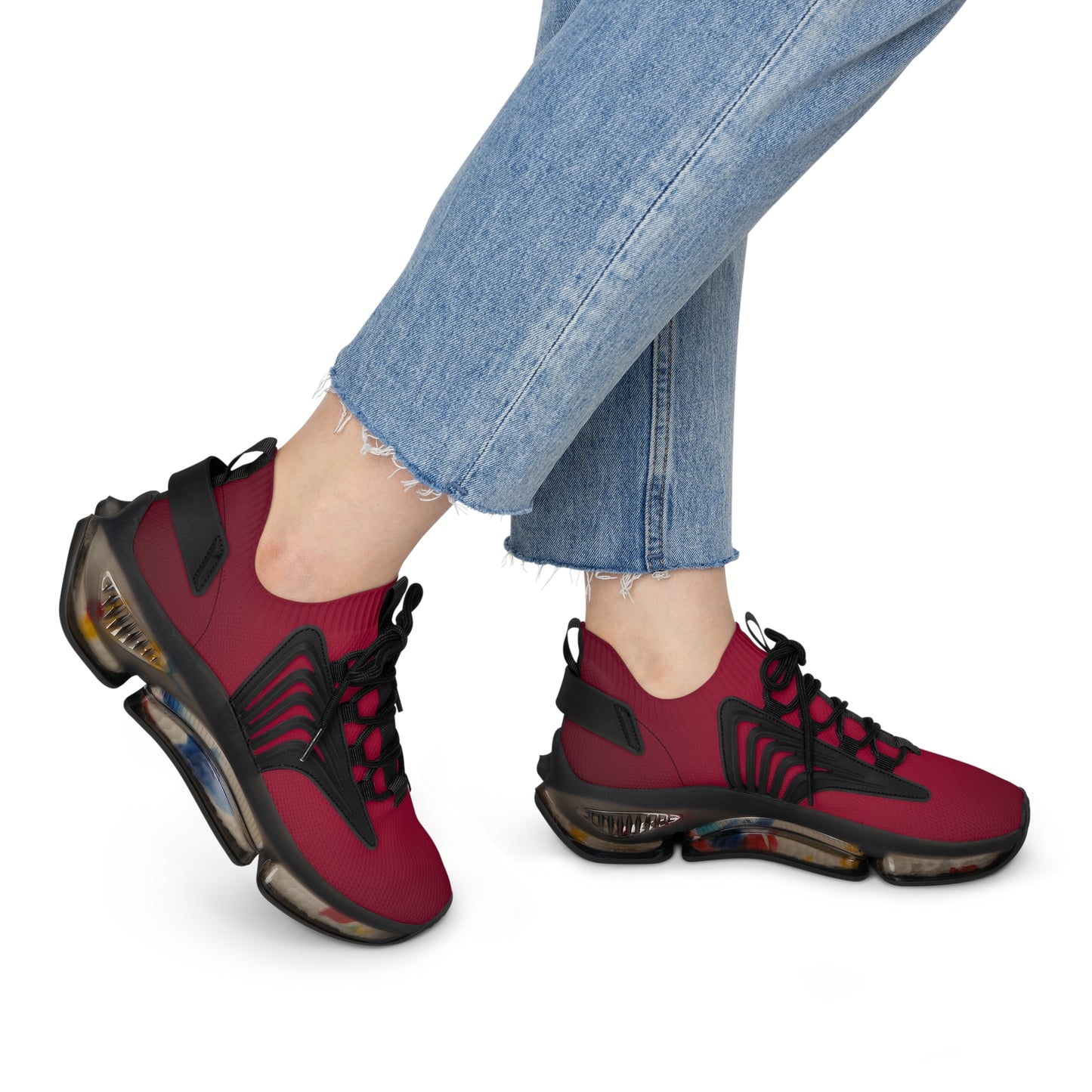 Women's Red Mesh Sneakers with Colorful Sole