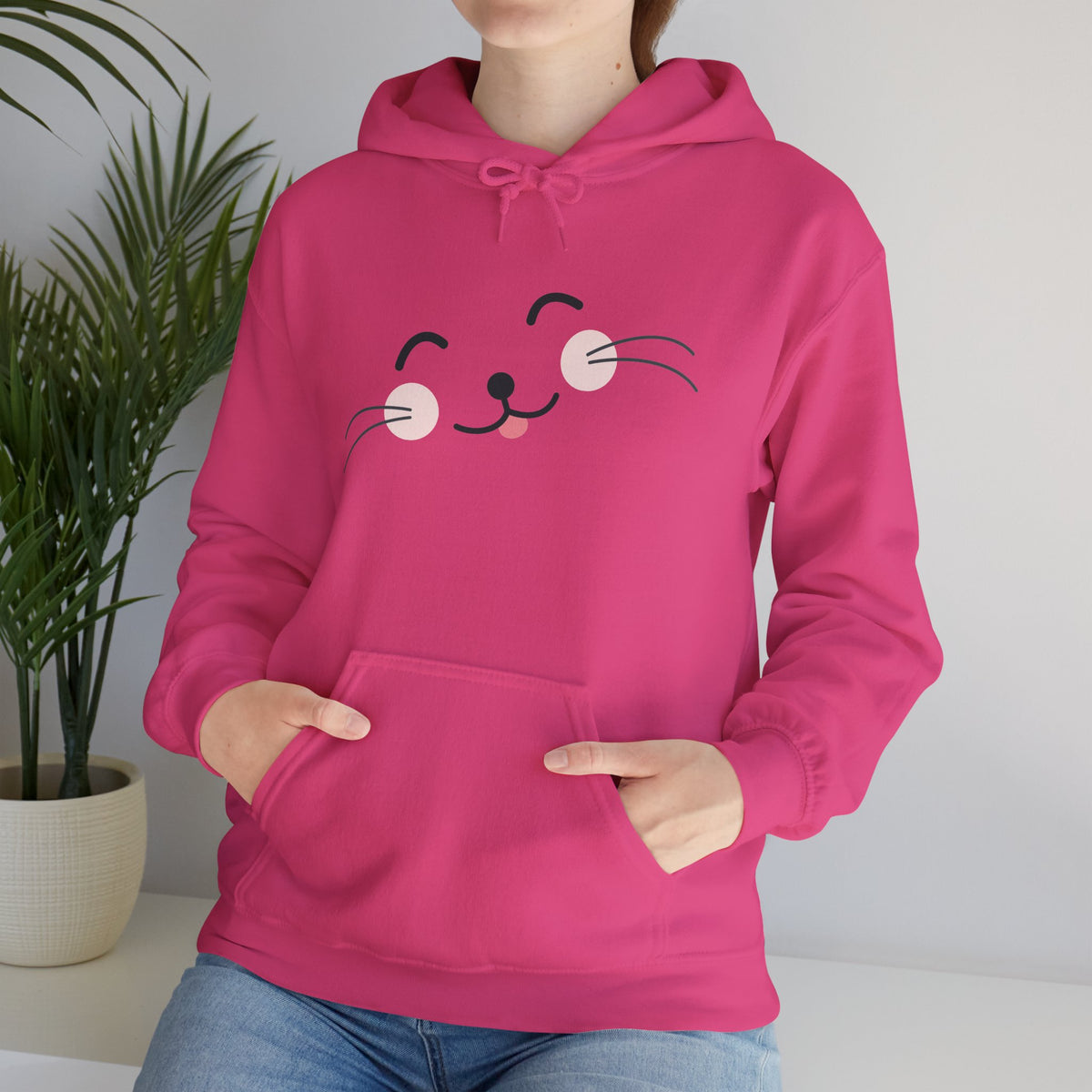 Pink Cozy Unisex Hoodie with Adorable Face Print