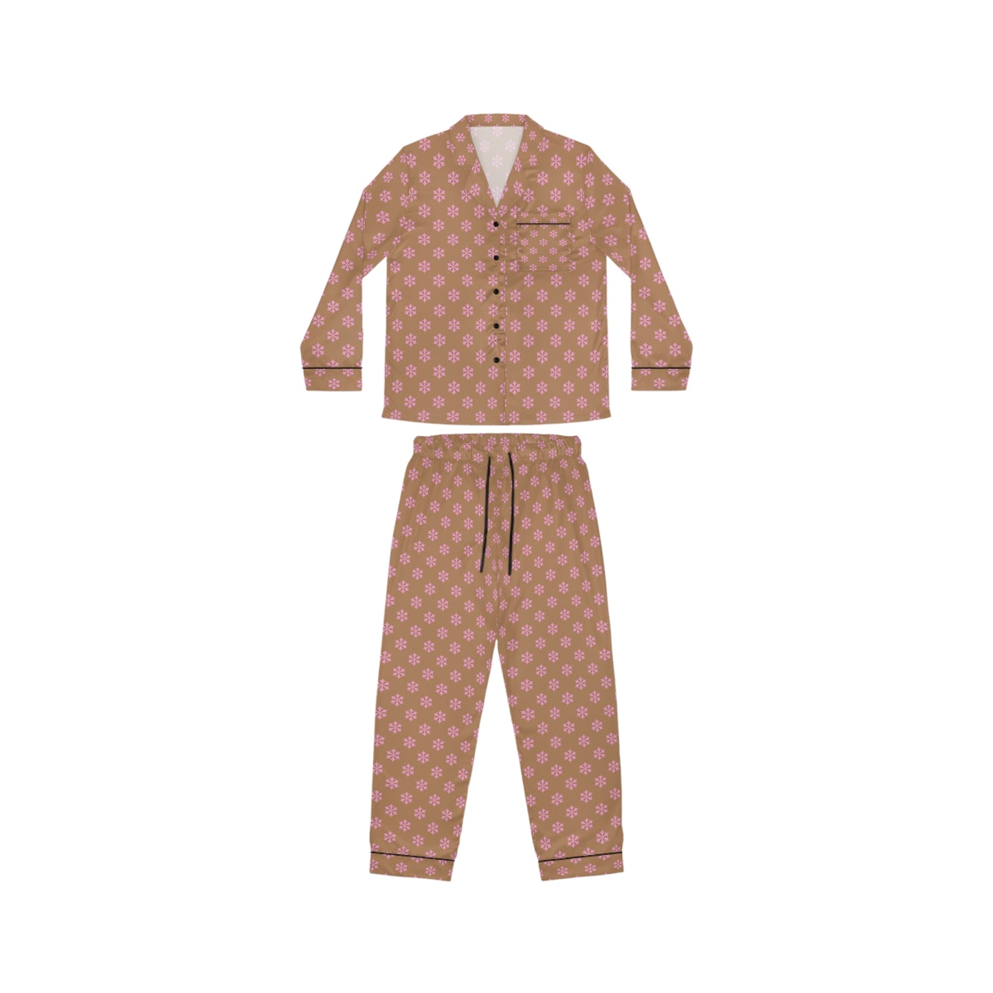 Brown Pattern Women’s Satin Pajama Set for Cozy Nightwear