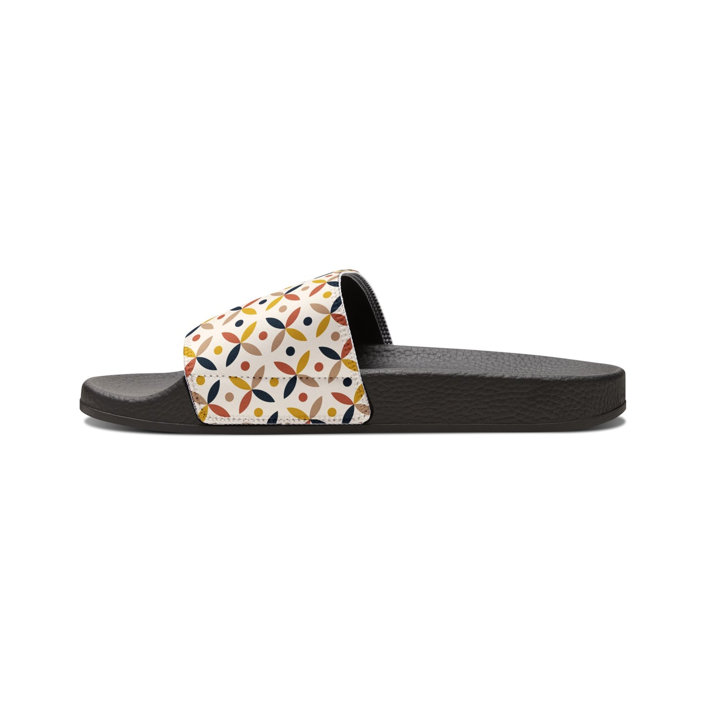 Women's Retro Geometric Print Slide Sandals with Cushioned Black Sole