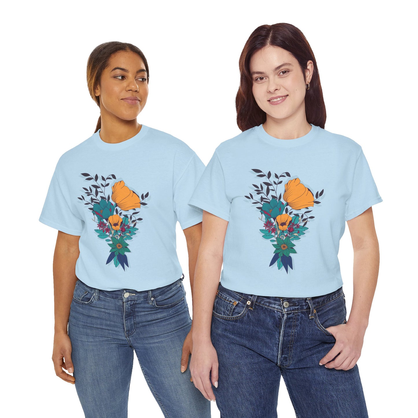 Women’s Heavy Cotton Graphic Tee Stylish Flower Print