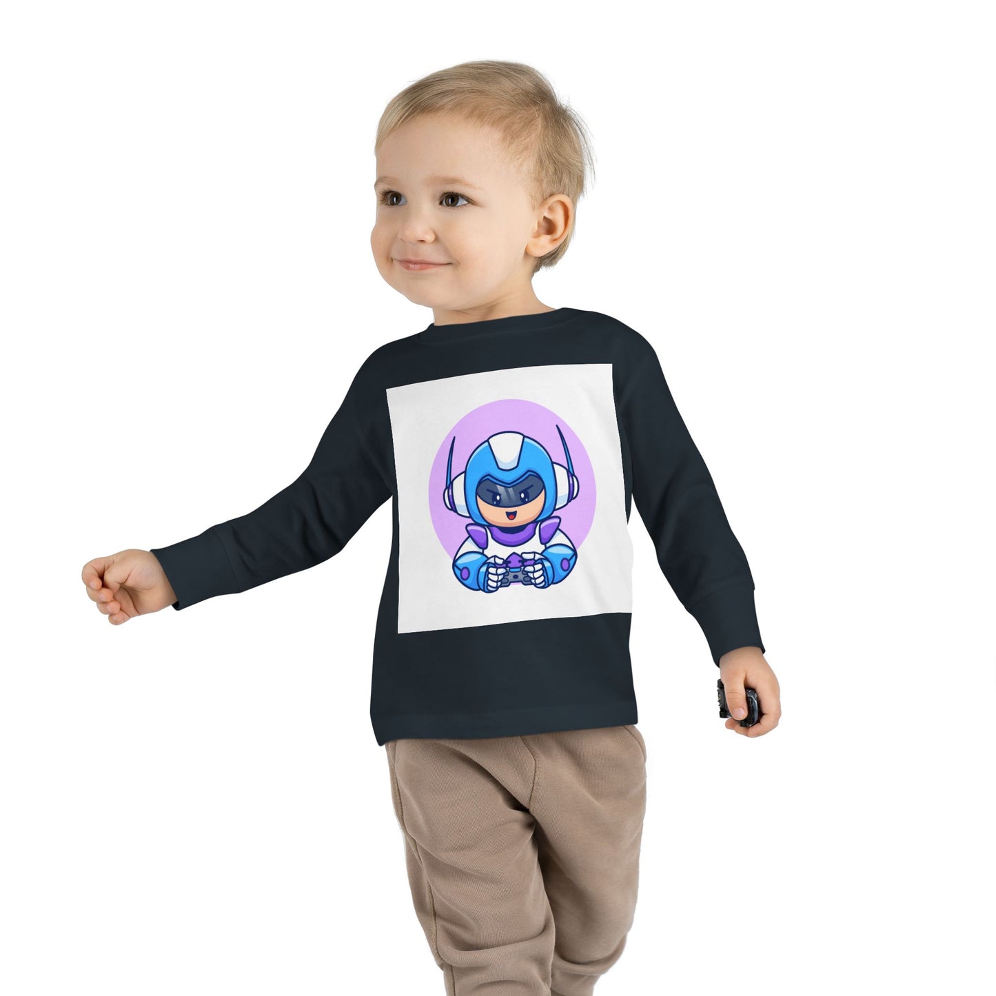 Blue Cyber Gamer Kids Tee Cartoon Robot Player Shirt