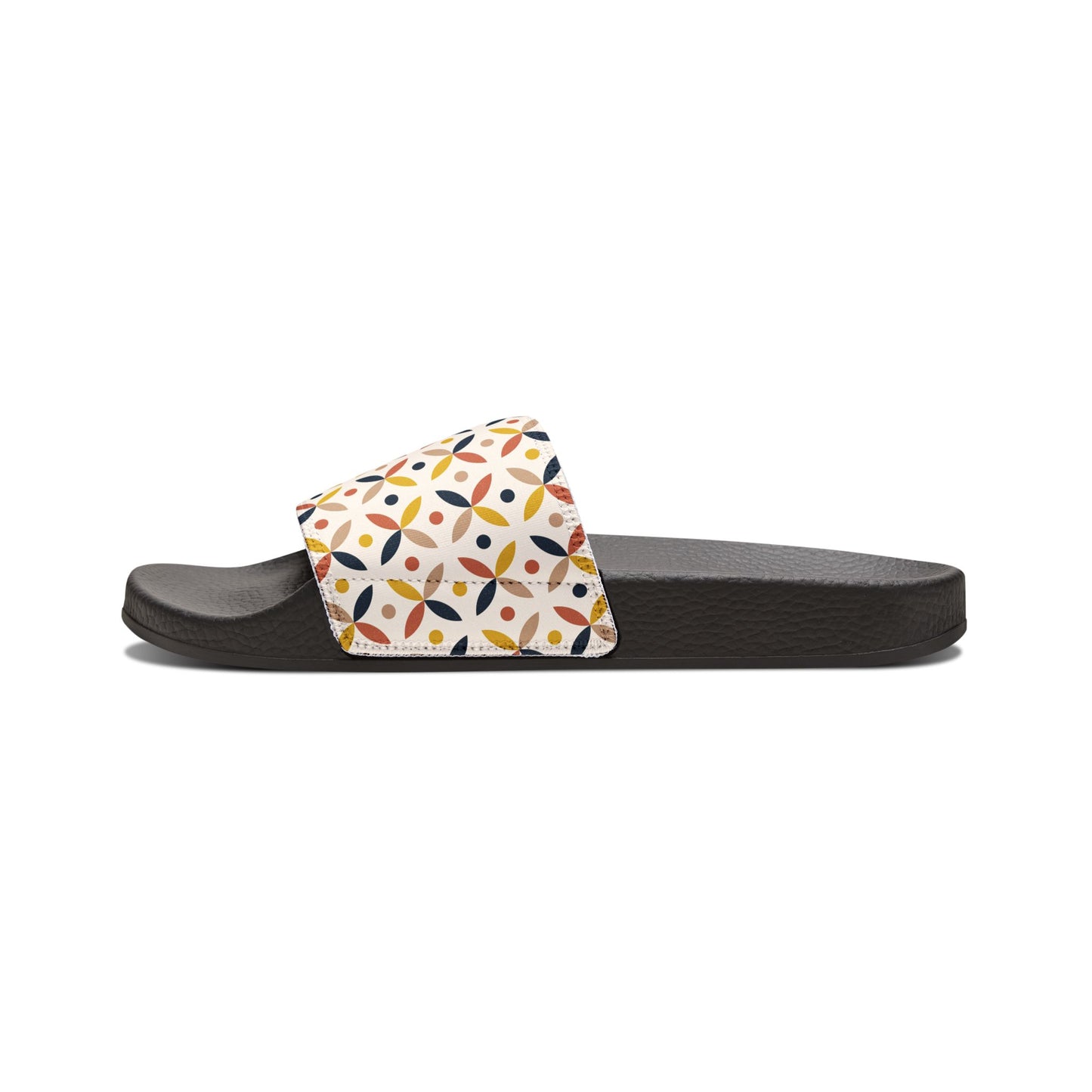 Women's Retro Geometric Print Slide Sandals with Cushioned Black Sole