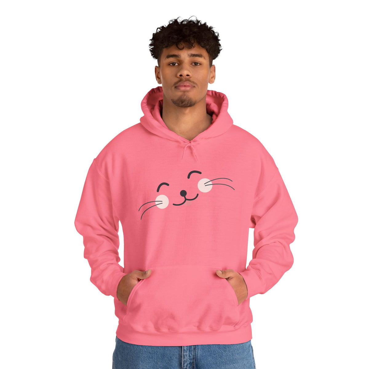 Pink Cozy Unisex Hoodie with Adorable Face Print