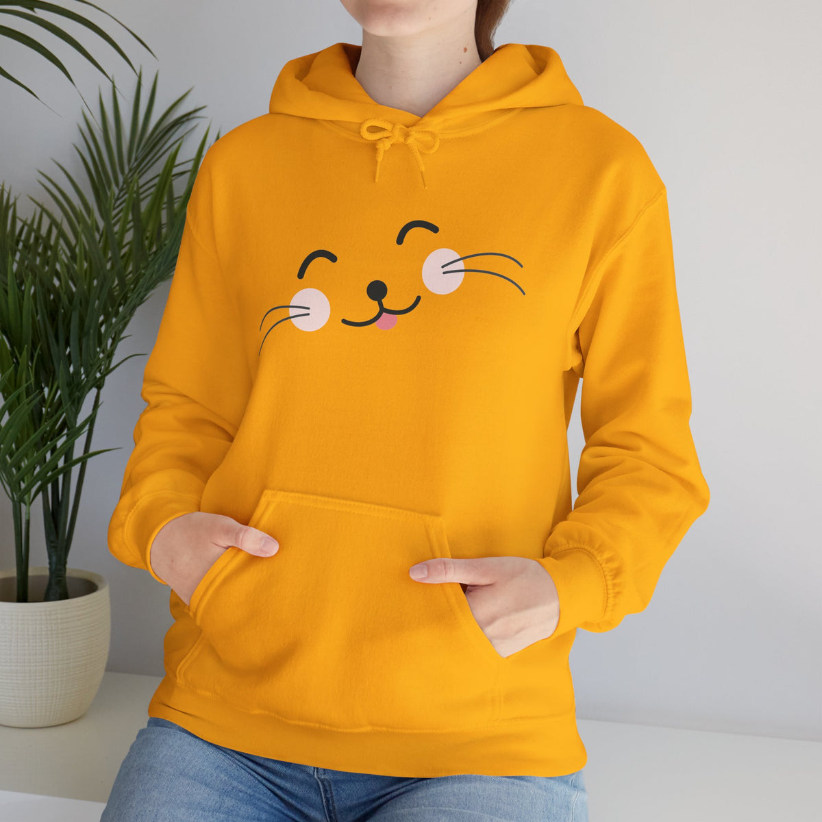 Pink Cozy Unisex Hoodie with Adorable Face Print