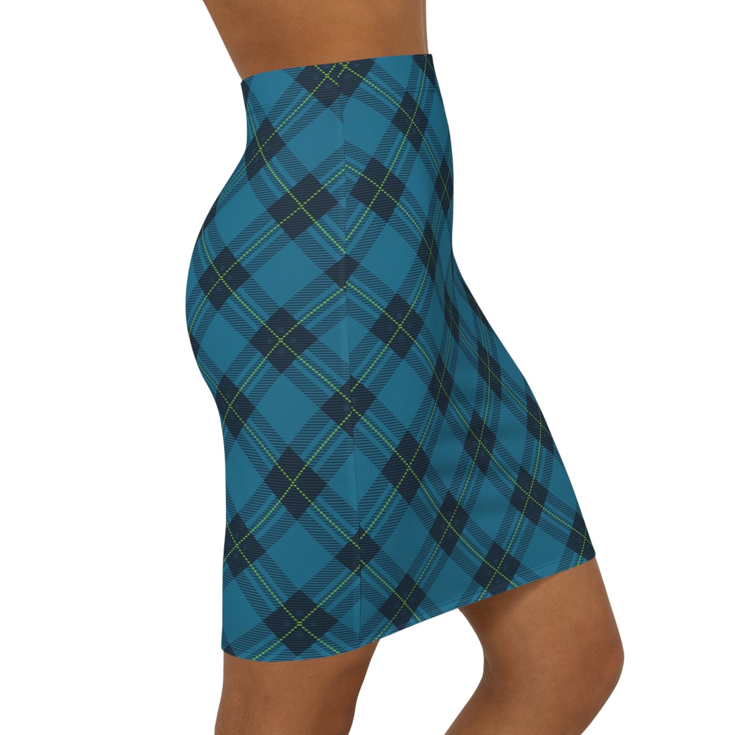 Blue Checked Pencil Skirt for Women.