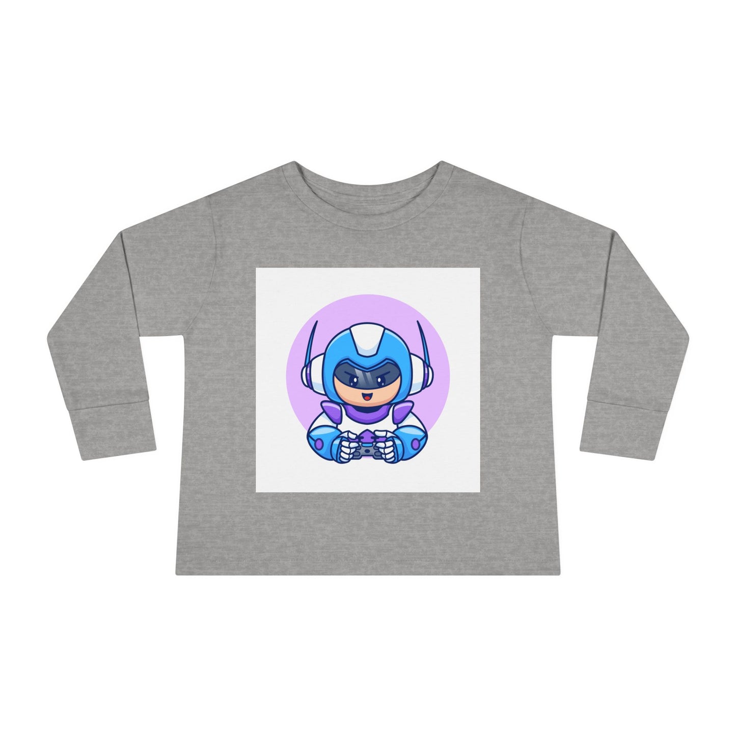 Blue Cyber Gamer Kids Tee Cartoon Robot Player Shirt
