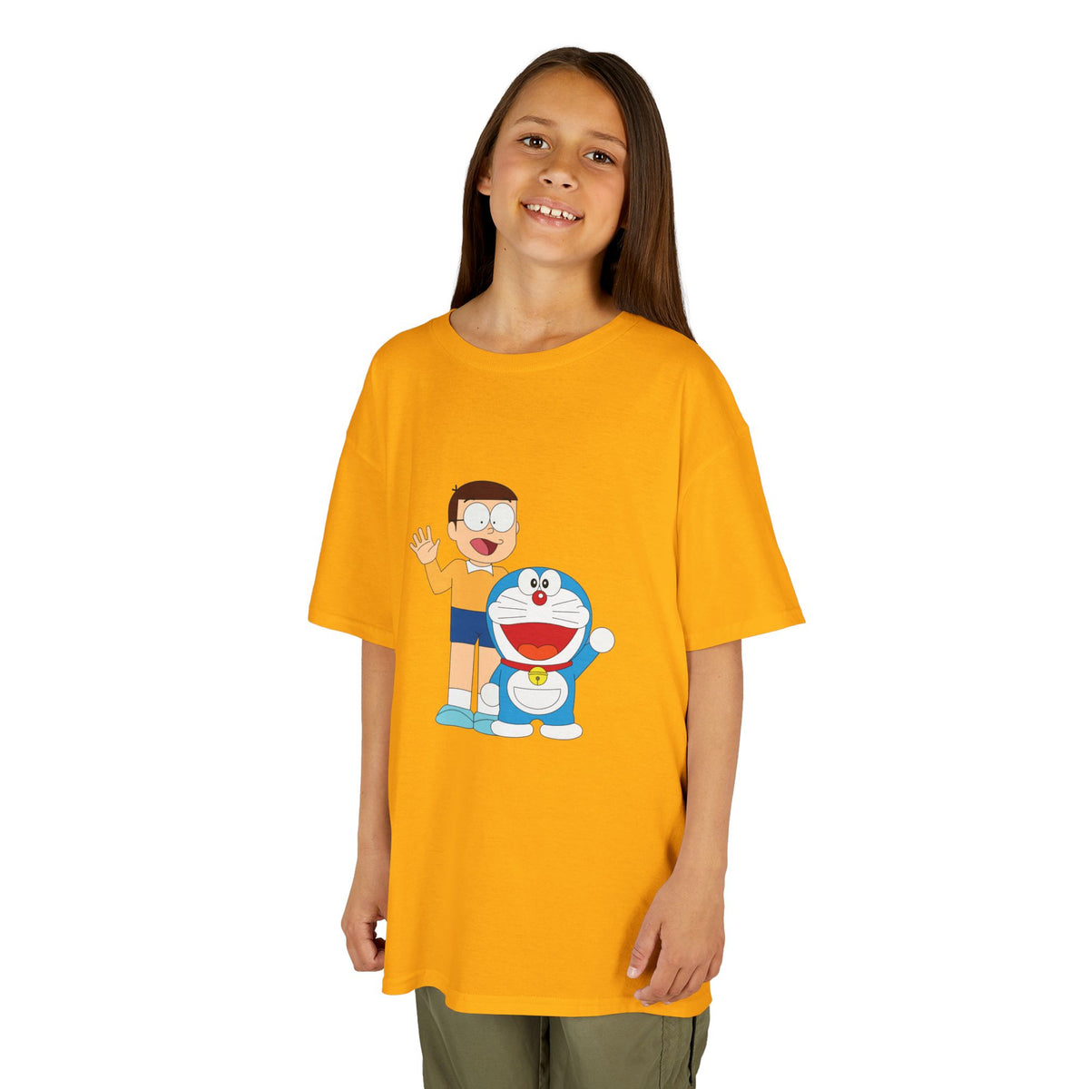 Kids Heavy Cotton Teal T-Shirt with a Graphic Design