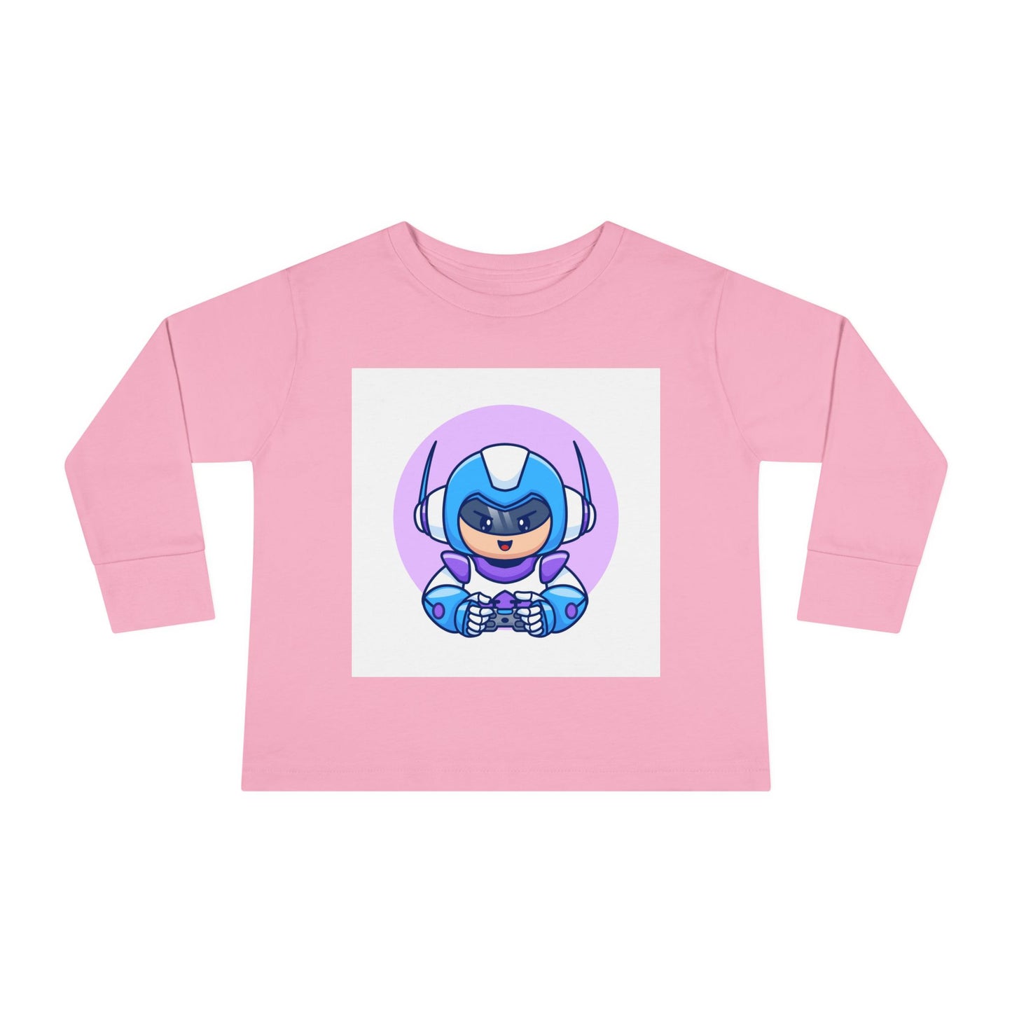 Blue Cyber Gamer Kids Tee Cartoon Robot Player Shirt