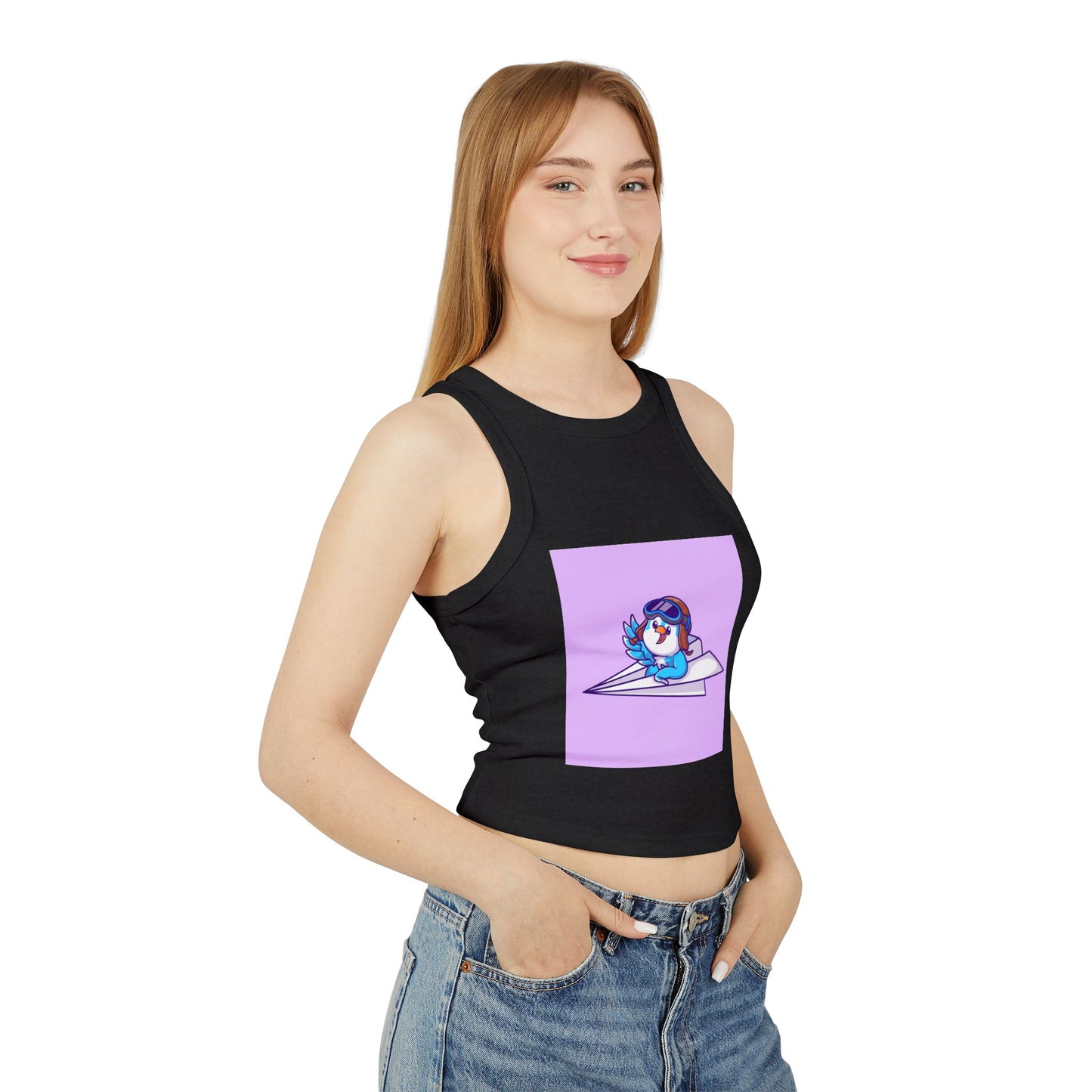 Playful Racer Tank Top with Whimsical Paper Plane Design