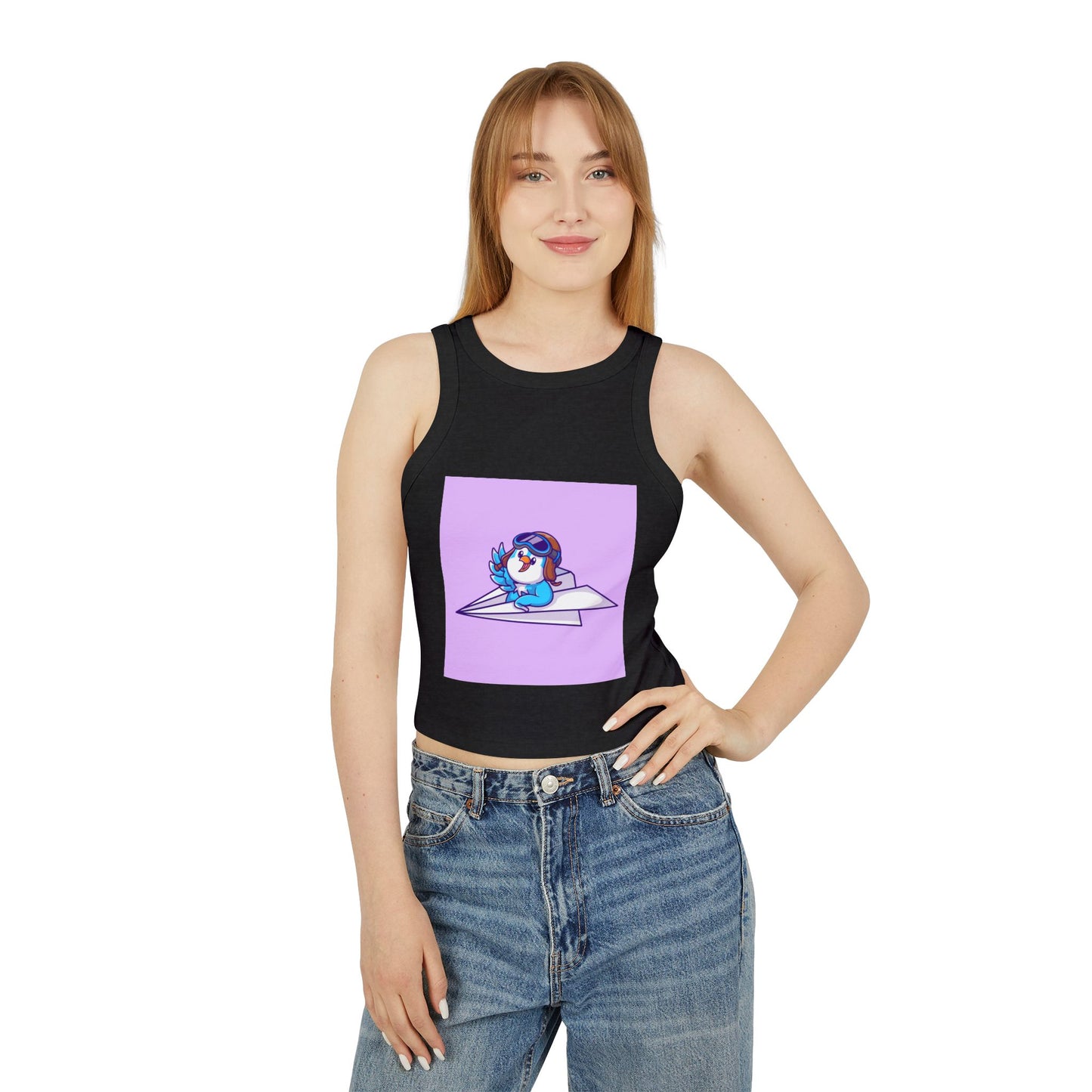 Playful Racer Tank Top with Whimsical Paper Plane Design