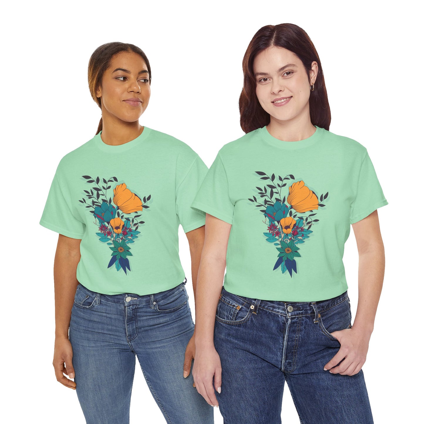 Women’s Heavy Cotton Graphic Tee Stylish Flower Print