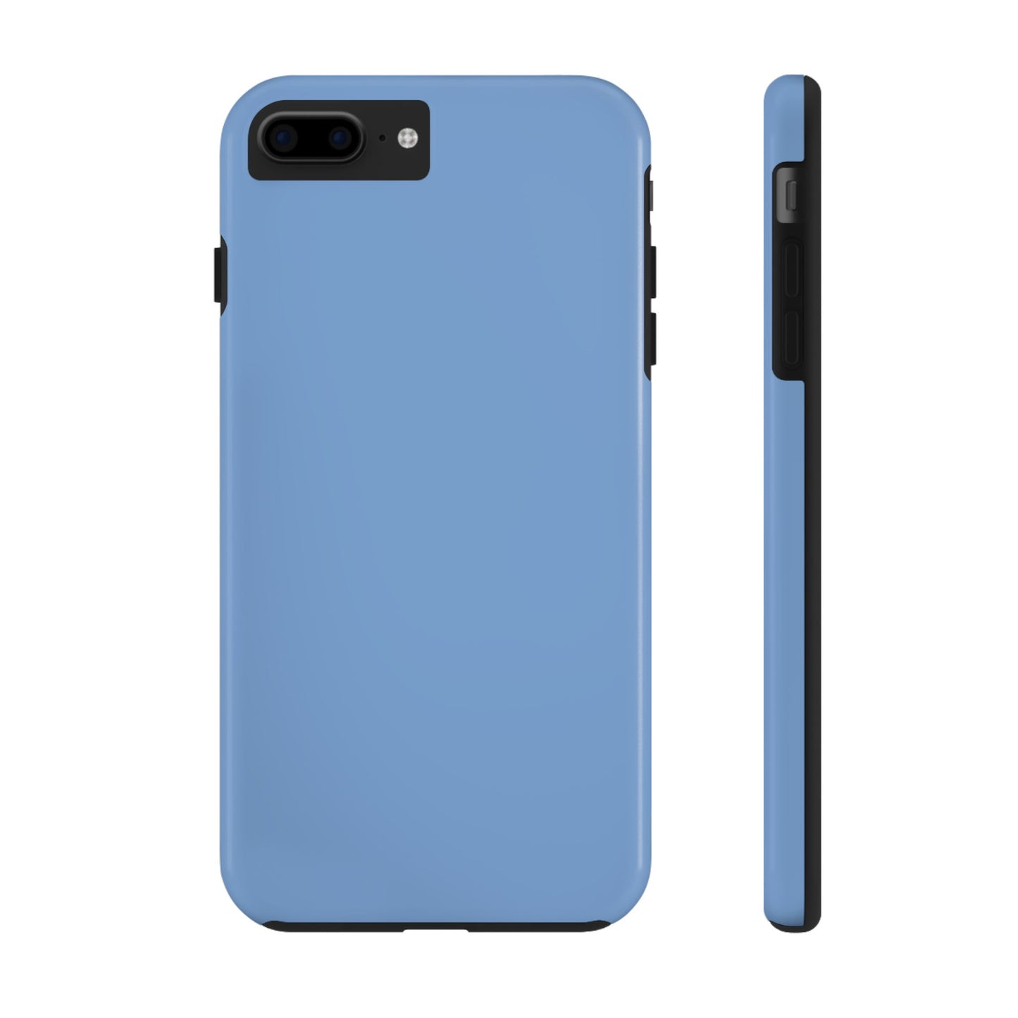 Blue phone case with black accents on a white background