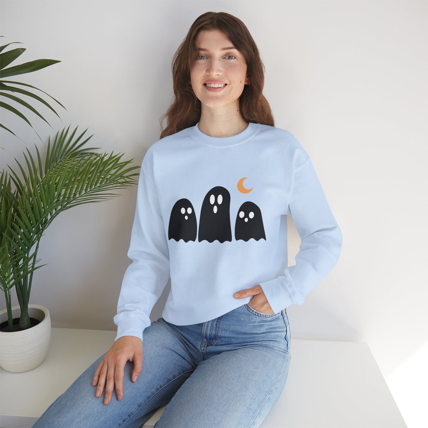 Kawaii Ghost Halloween Unisex Crewneck Sweatshirt