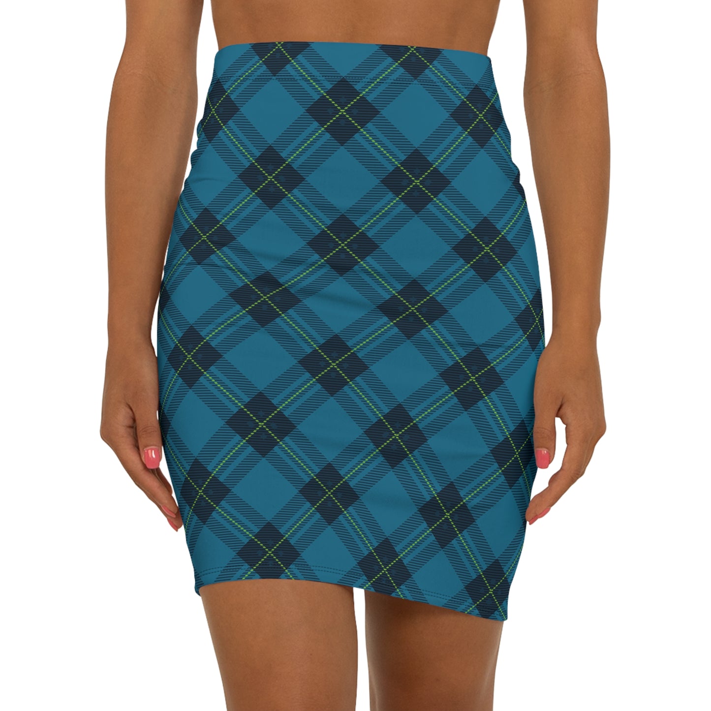 Blue Checked Pencil Skirt for Women.