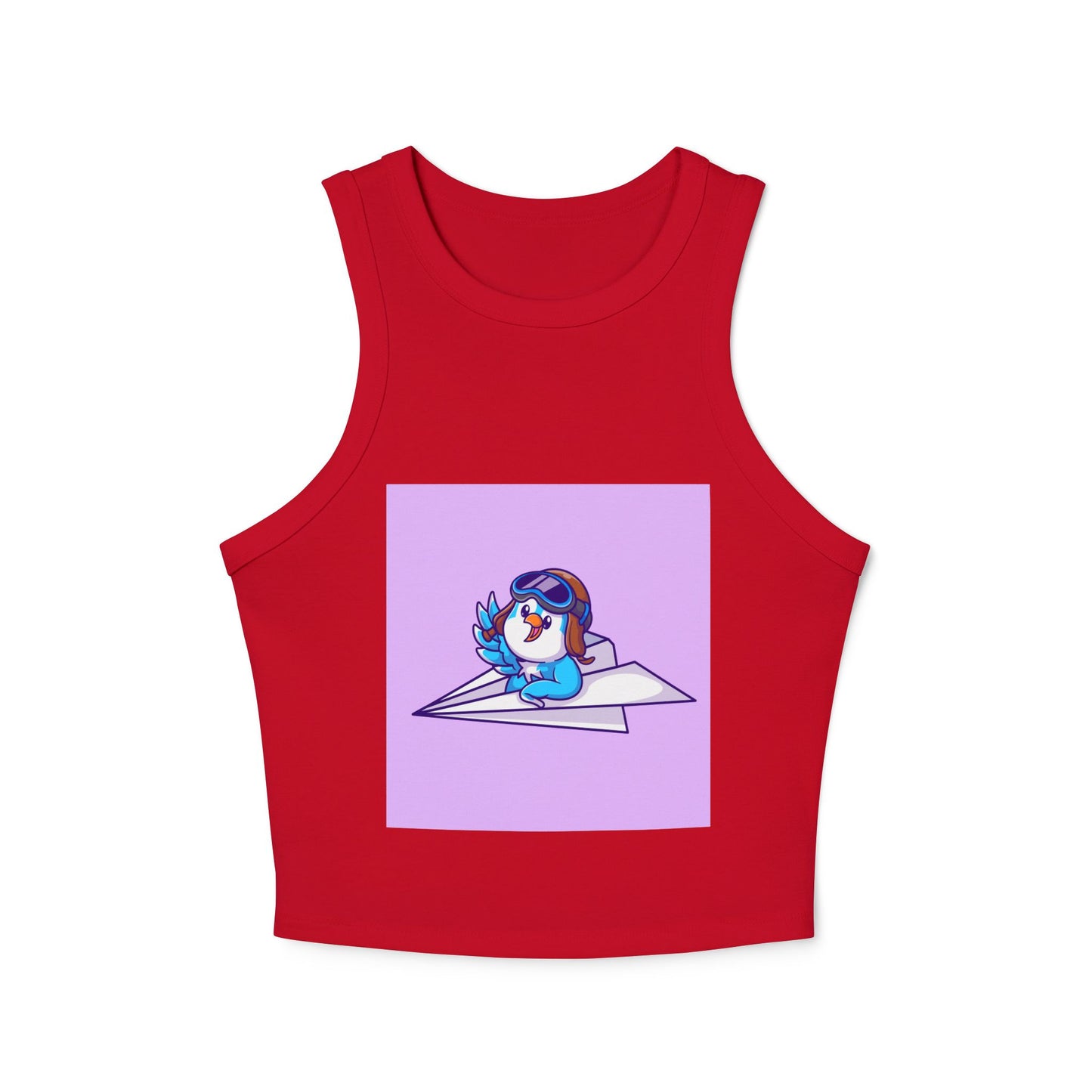 Playful Racer Tank Top with Whimsical Paper Plane Design