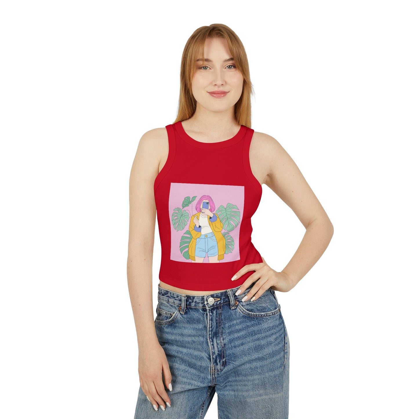 Chic Women's Crop Tank Top with Tropical Vibes, Summer Fashion, Beachwear, Casual Outing, Gift for Her