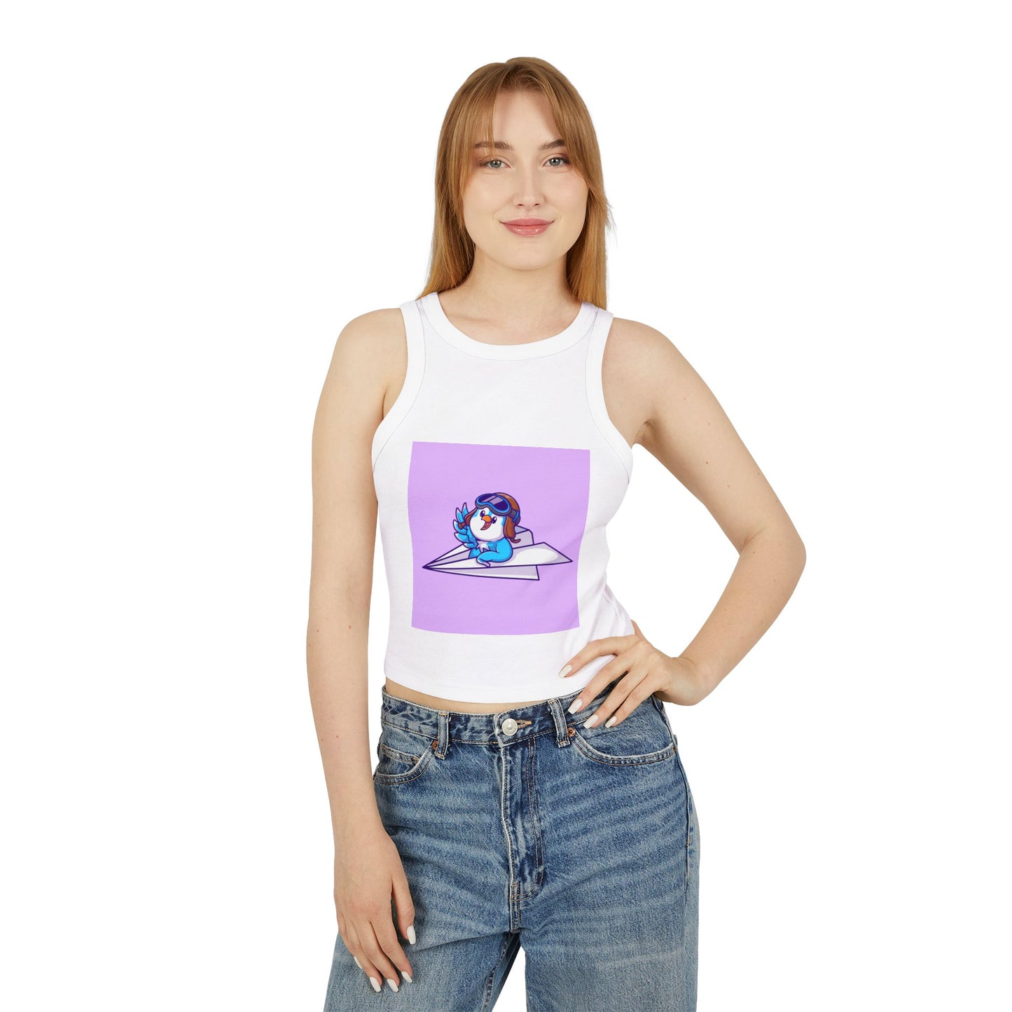 Playful Racer Tank Top with Whimsical Paper Plane Design