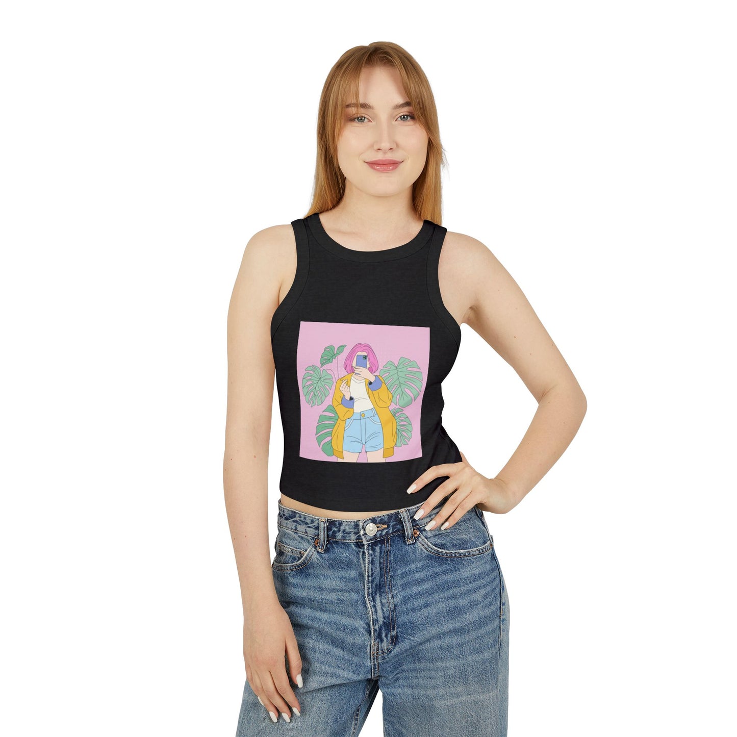 Chic Women's Crop Tank Top with Tropical Vibes, Summer Fashion, Beachwear, Casual Outing, Gift for Her