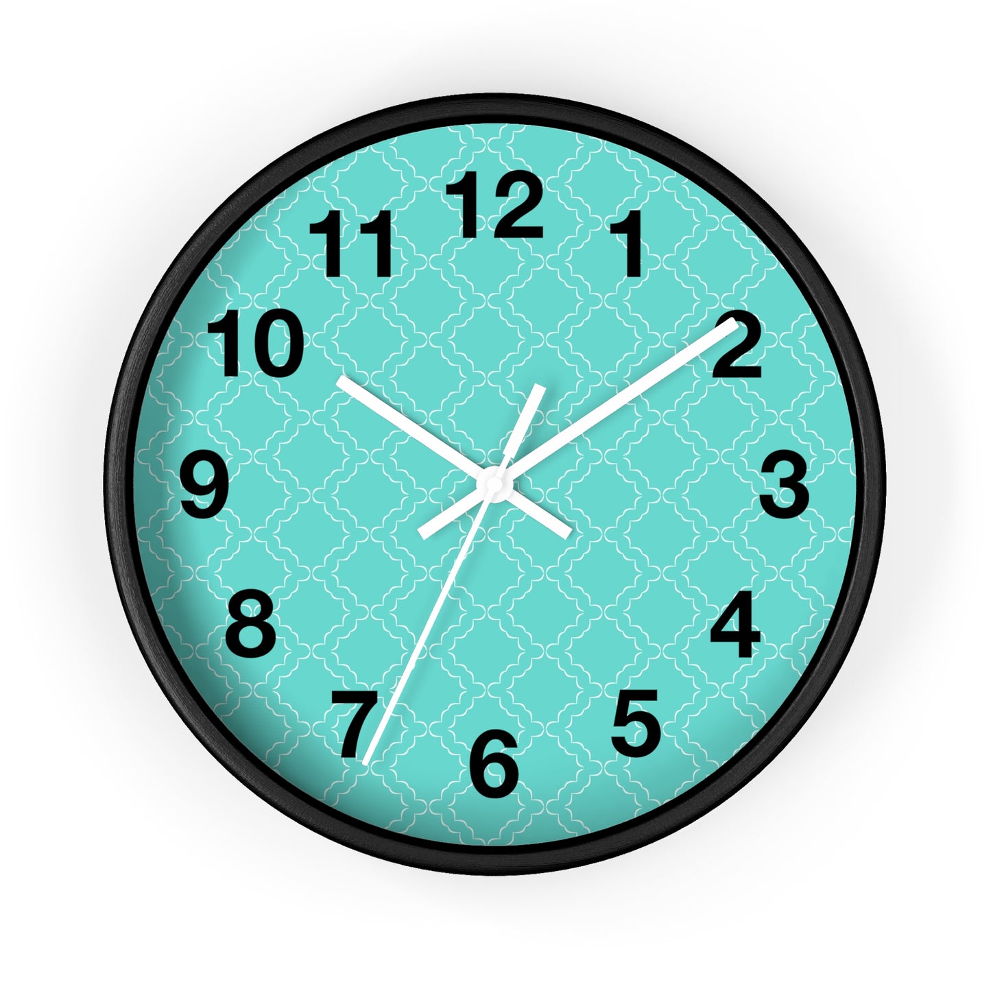 Wall Clock with Turquoise Face and Black Frame