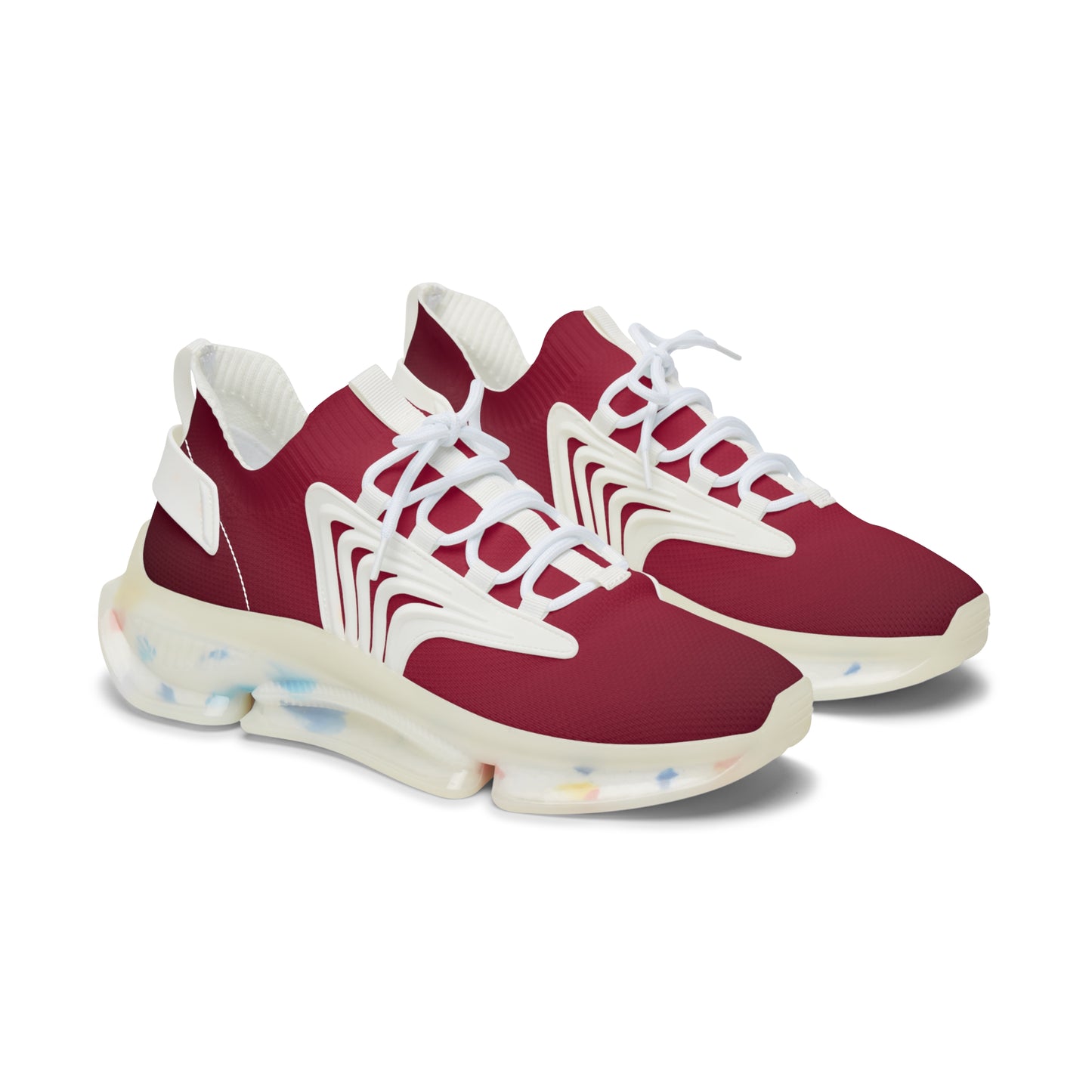 Women's Red Mesh Sneakers with Colorful Sole