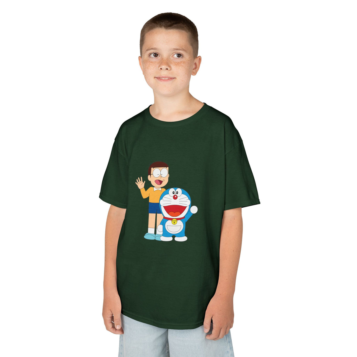 Kids Heavy Cotton Teal T-Shirt with a Graphic Design