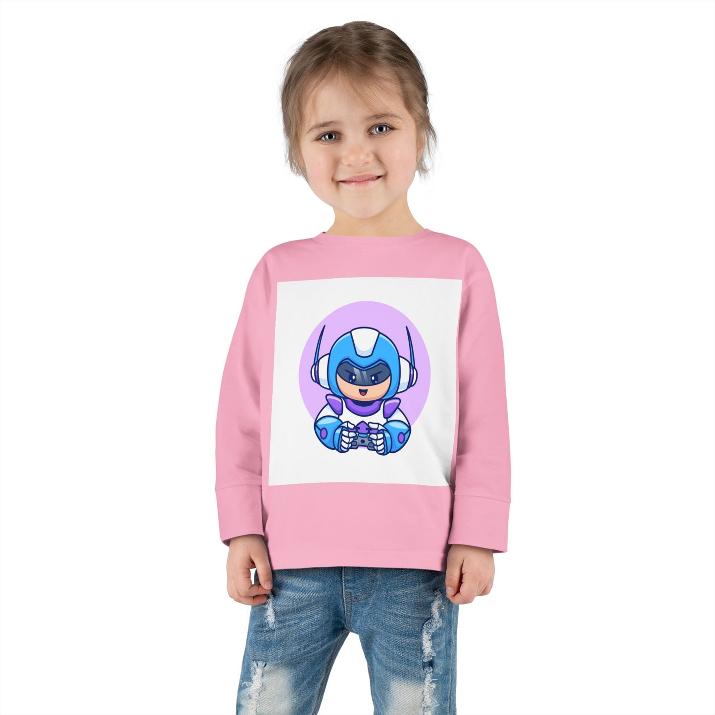 Blue Cyber Gamer Kids Tee Cartoon Robot Player Shirt