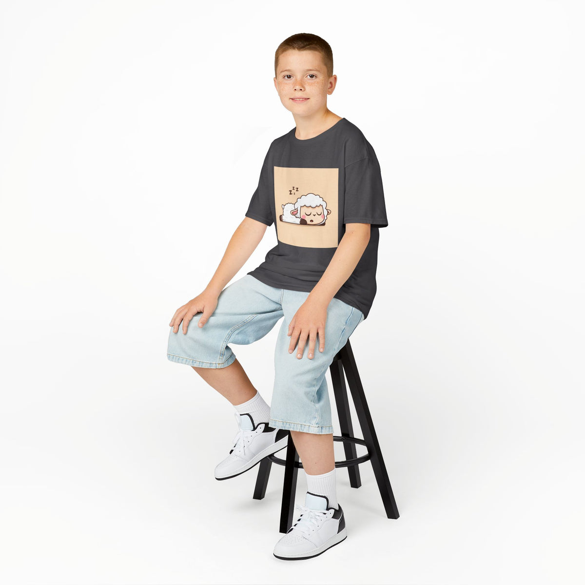 Sleeping Sheep Print Kids Heavy Cotton T-Shirt