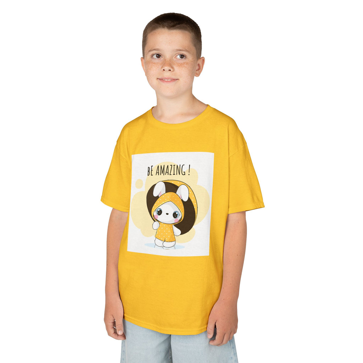 Yellow Kids Heavy Cotton t-shirt with a Cartoon Character