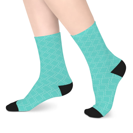 Mid-length Teal Socks with Black Accents