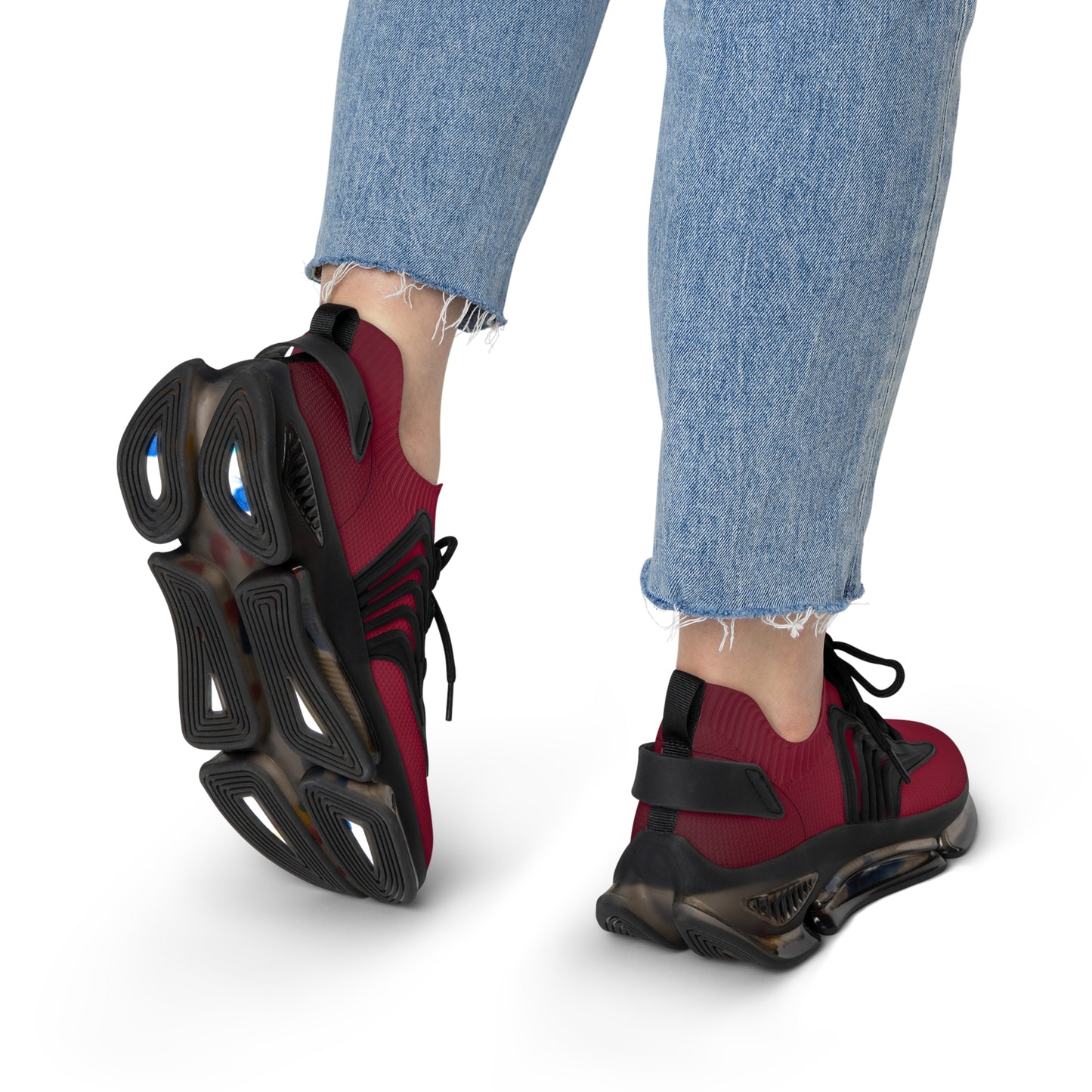 Women's Red Mesh Sneakers with Colorful Sole