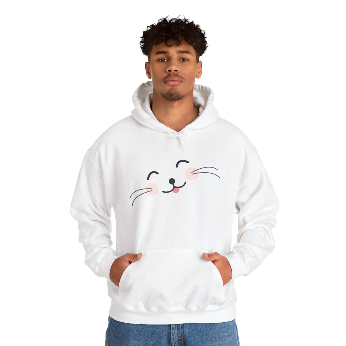 Pink Cozy Unisex Hoodie with Adorable Face Print