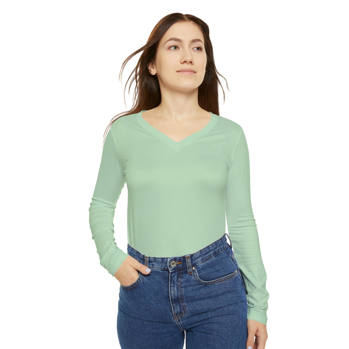 Mint Green Women's Long Sleeve V-Neck Shirt