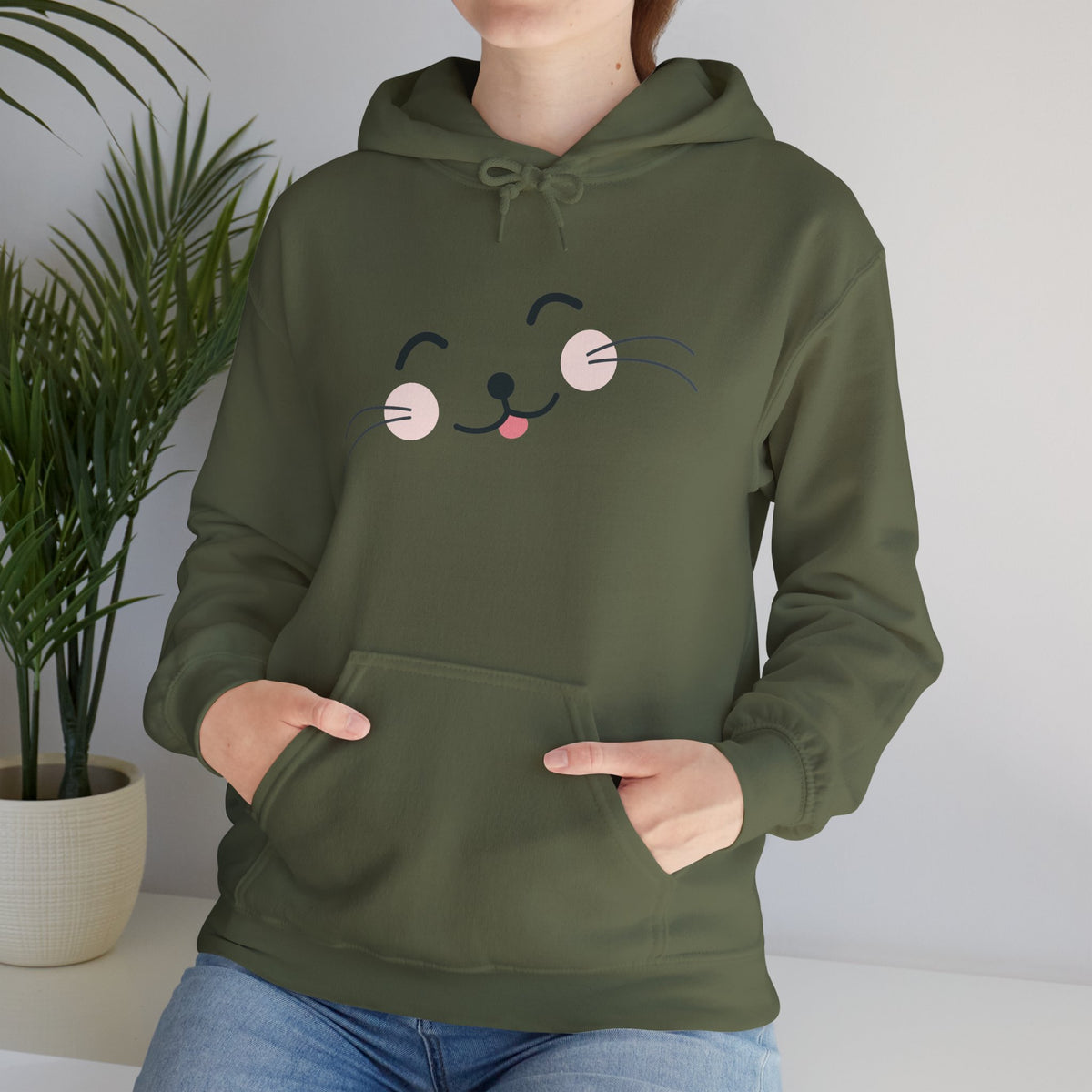 Pink Cozy Unisex Hoodie with Adorable Face Print