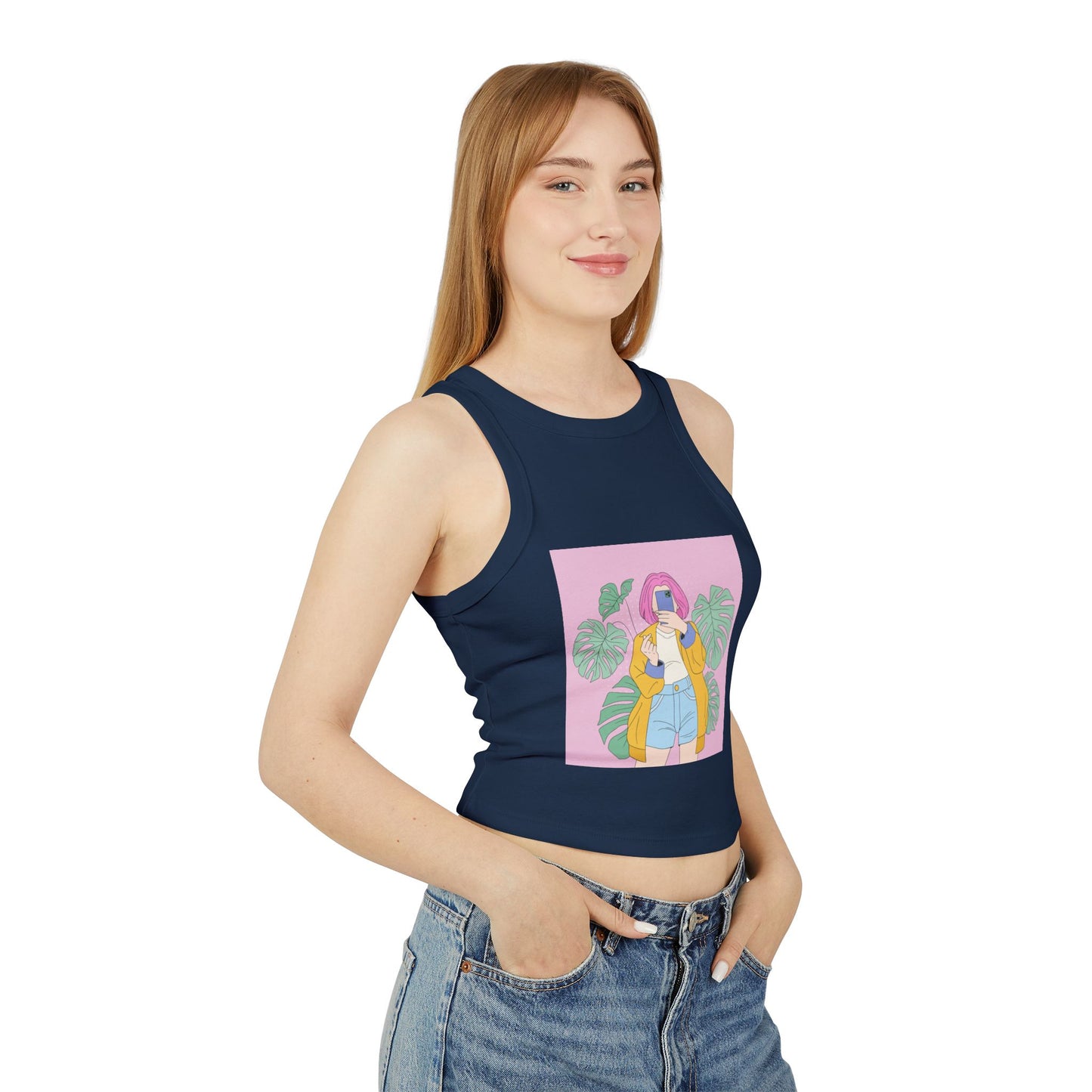 Chic Women's Crop Tank Top with Tropical Vibes, Summer Fashion, Beachwear, Casual Outing, Gift for Her
