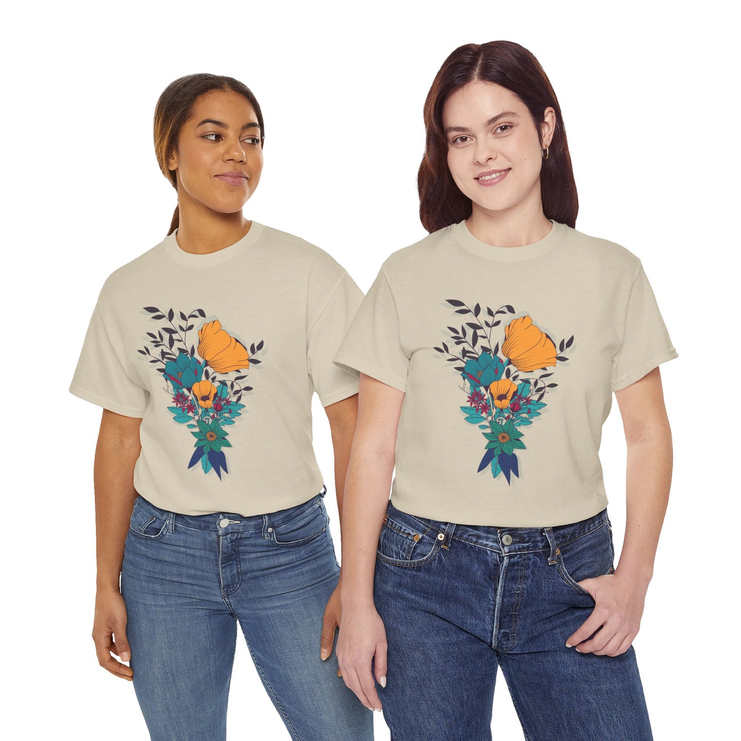 Women’s Heavy Cotton Graphic Tee Stylish Flower Print