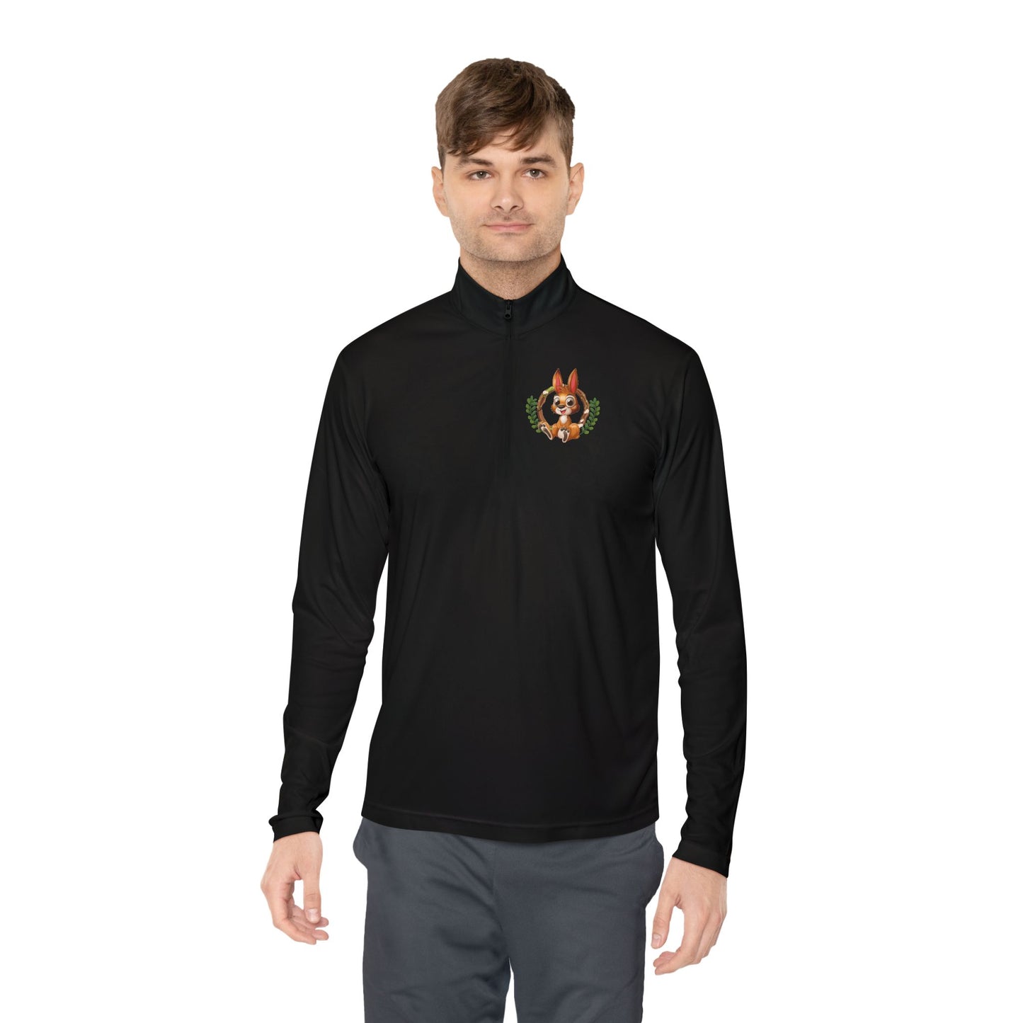 Classic Black Unisex Quarter-Zip Pullover with Crest Detail