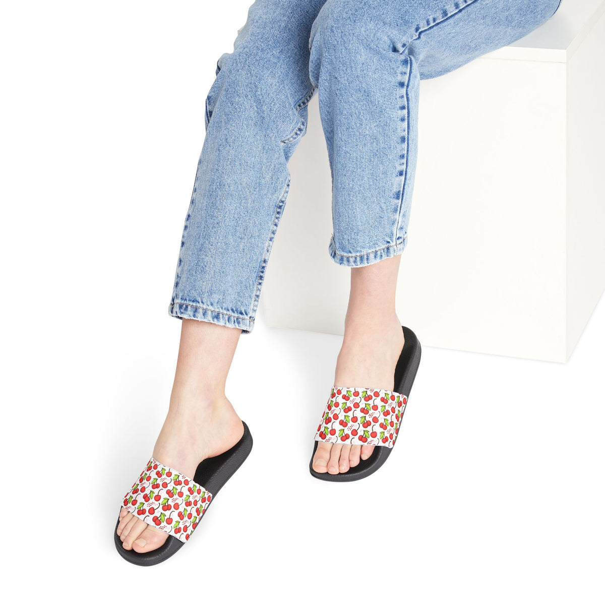 Cherry Print Women's Removable-Strap Sandals – Comfortable Summer Slides
