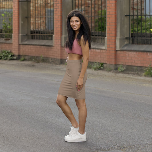 Beige Mid-Waist Pencil Skirt for Women