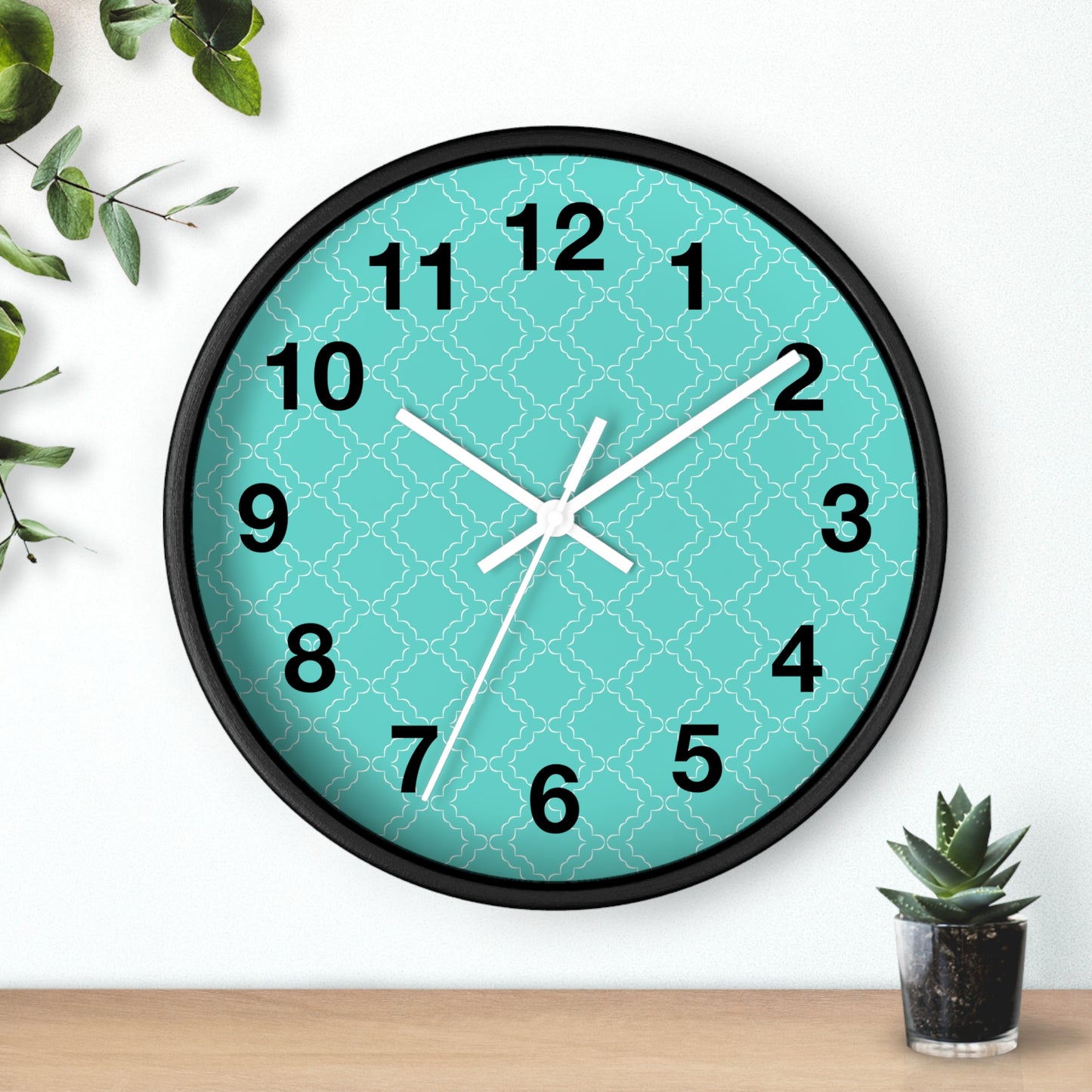 Wall Clock with Turquoise Face and Black Frame