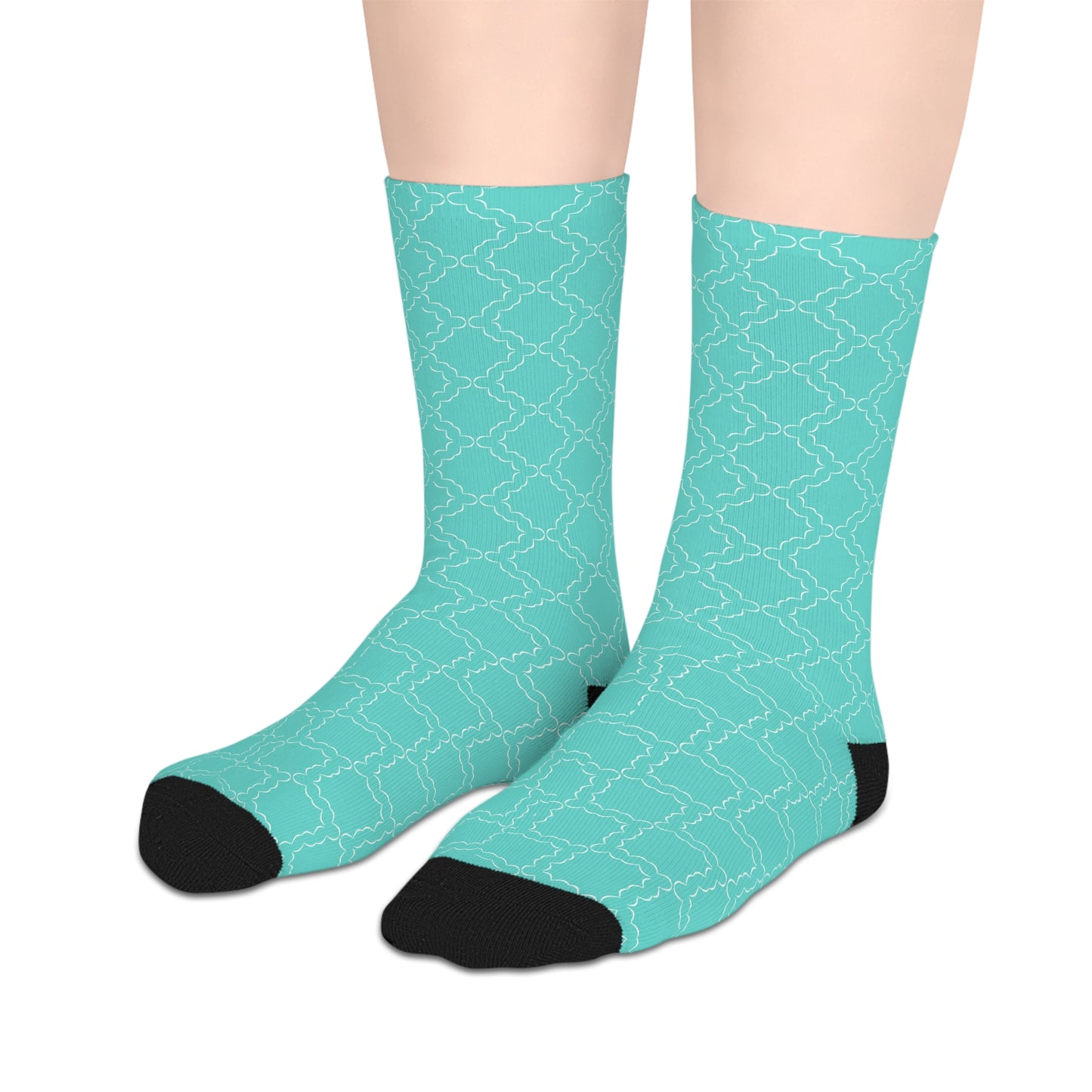 Mid-length Teal Socks with Black Accents