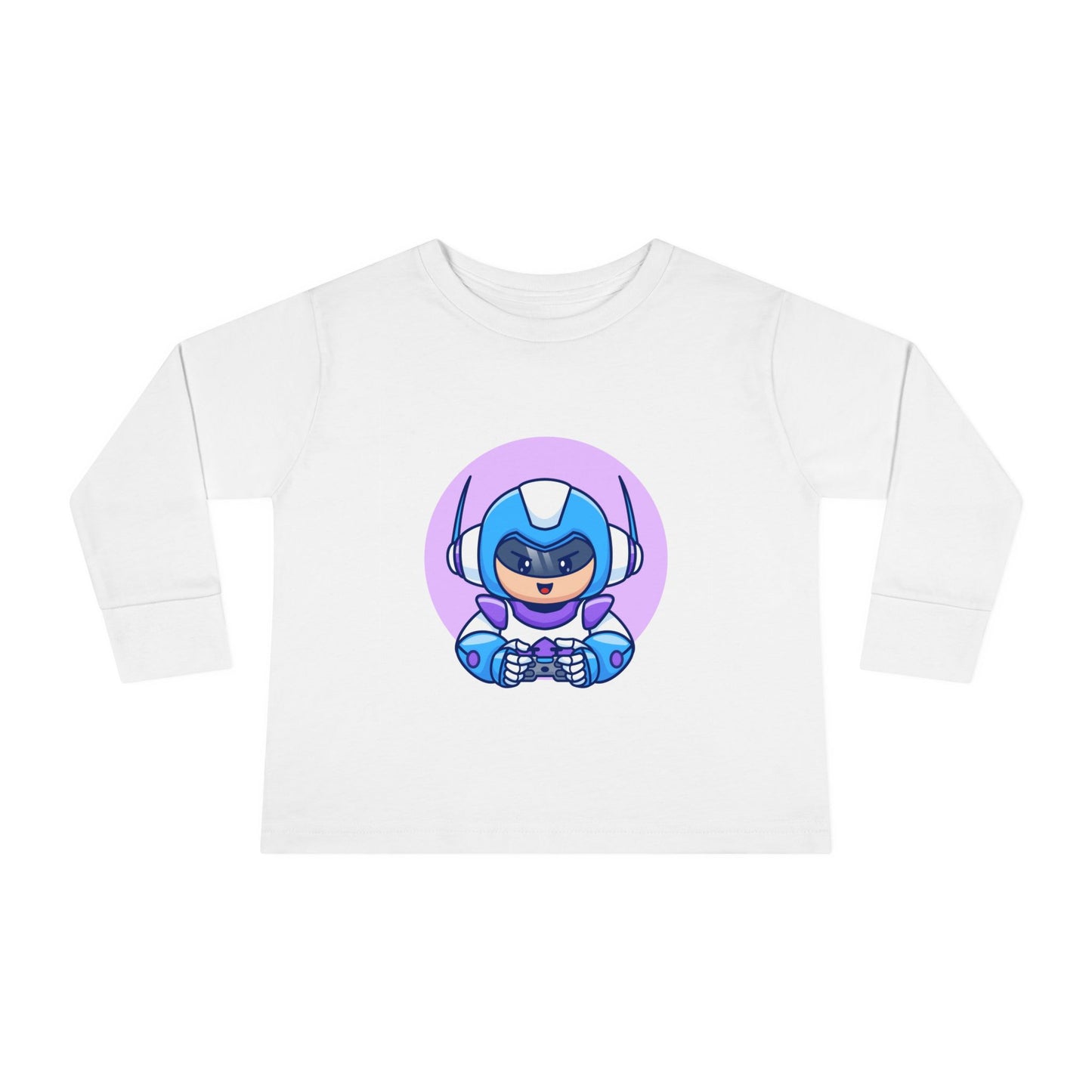 Blue Cyber Gamer Kids Tee Cartoon Robot Player Shirt