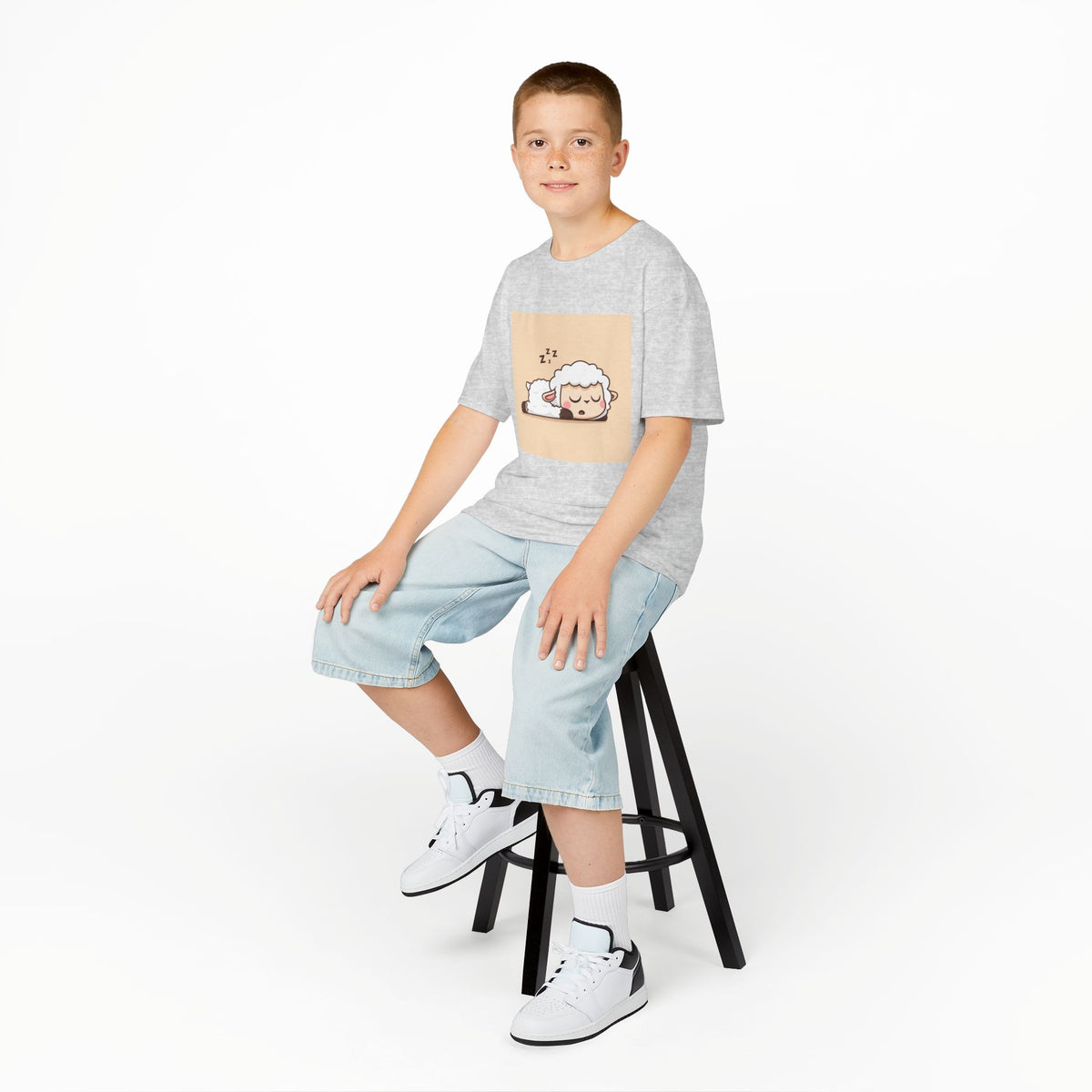 Sleeping Sheep Print Kids Heavy Cotton T-Shirt