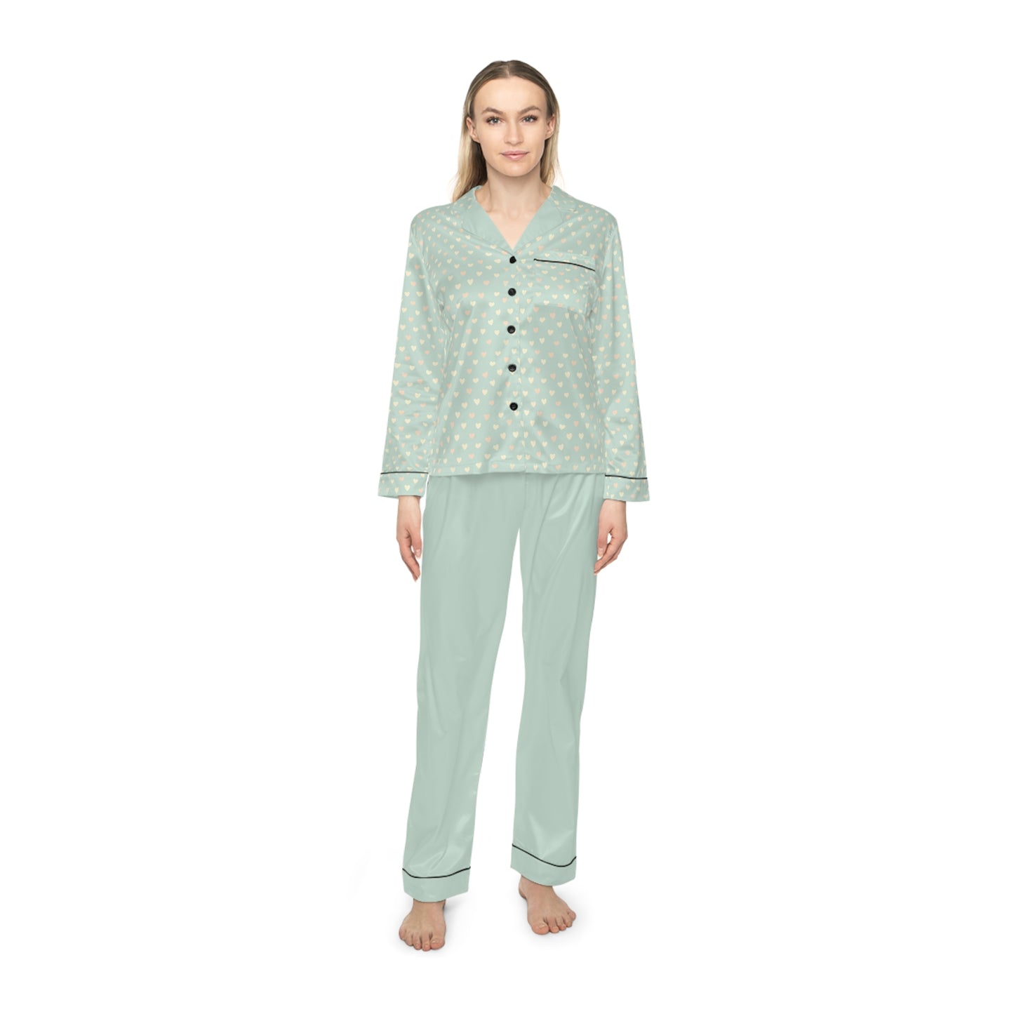 Women’s Satin Pajama Set with All-Over Print Design