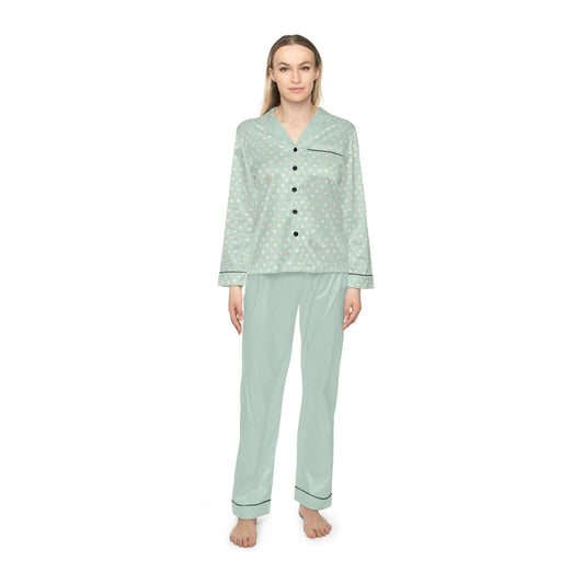 Women’s Satin Pajama Set with All-Over Print Design