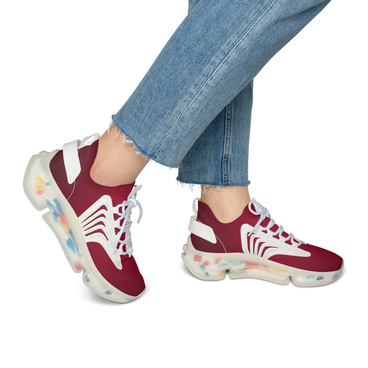 Women's Red Mesh Sneakers with Colorful Sole