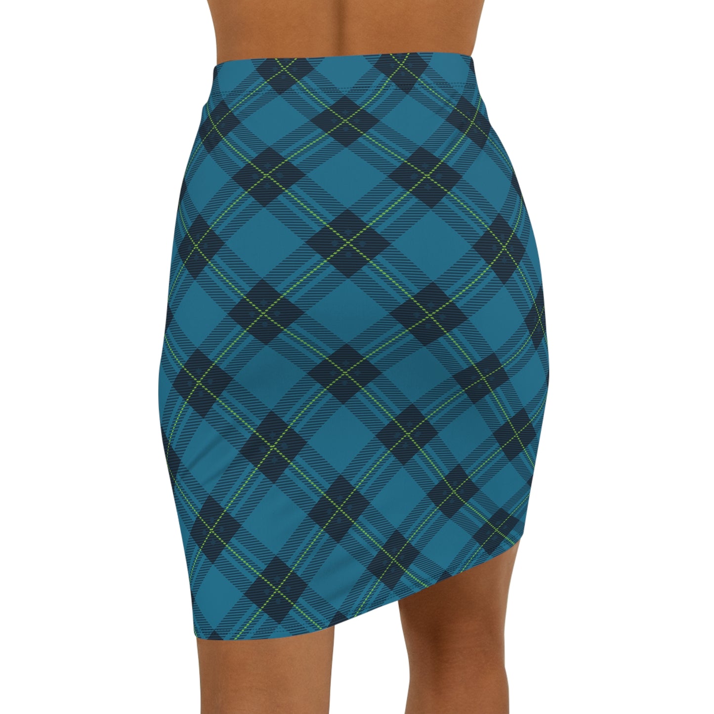 Blue Checked Pencil Skirt for Women.